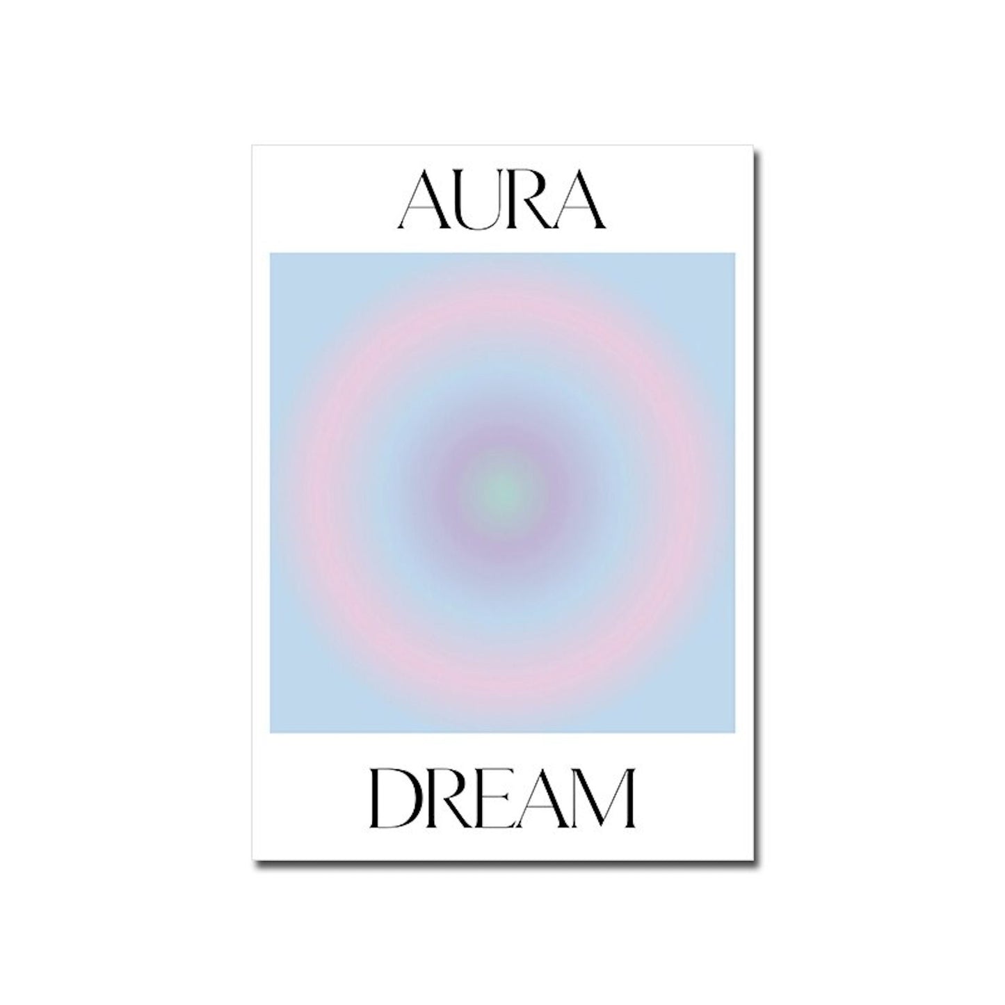 Entspannte Vibes mit dem 'Aura Dream' Poster von justgoodmood - Harmonische Farben in zartem Blau und Rosa, perfekt für Schlafzimmer und Wohnzimmer.