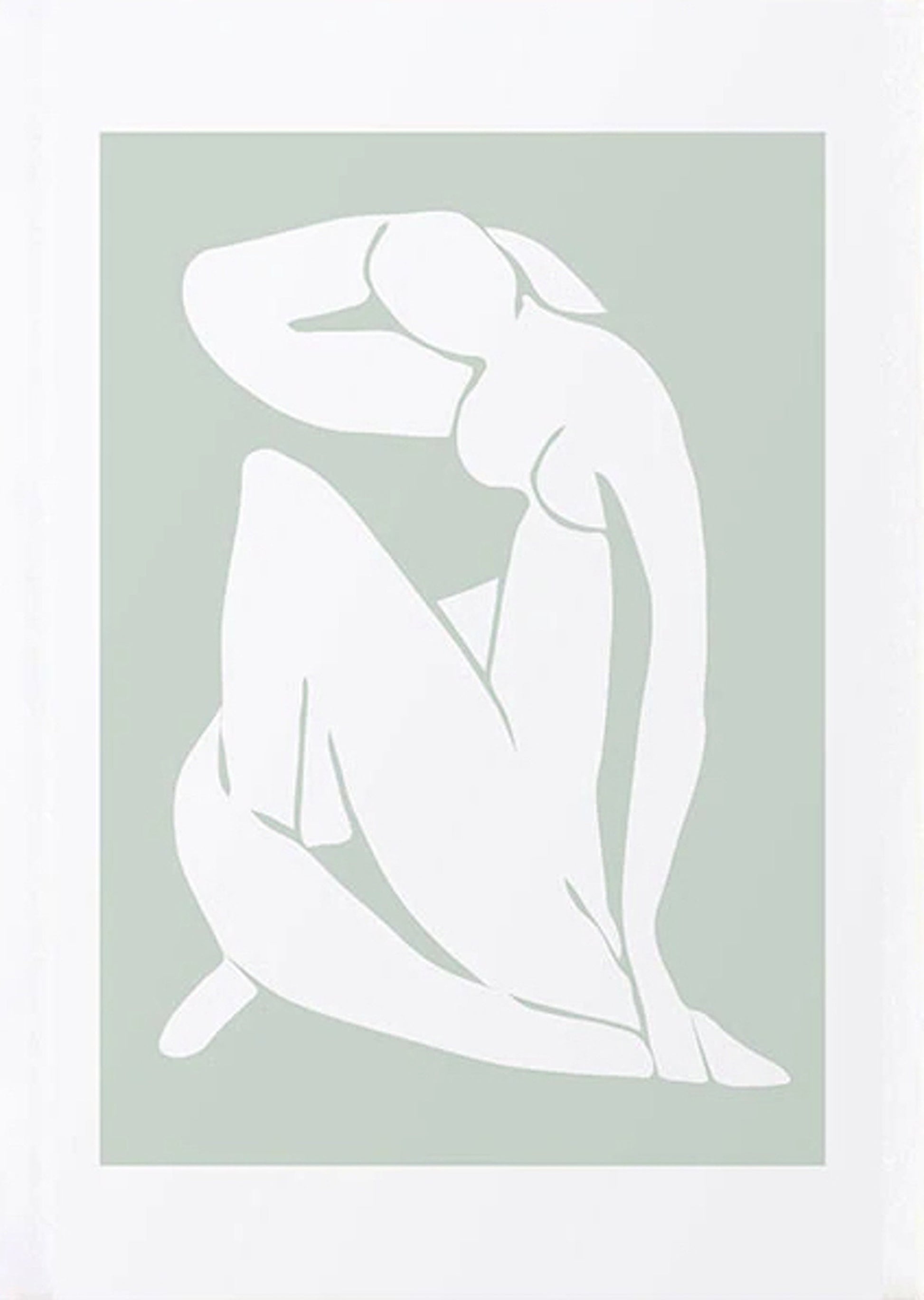 Elegantes Poster "Matisse Blumen Körper" von justgoodmood, das eine stilisierte Figur in sanften Grüntönen zeigt, ideal für Wohnzimmer und Schlafzimmer Dekoration.