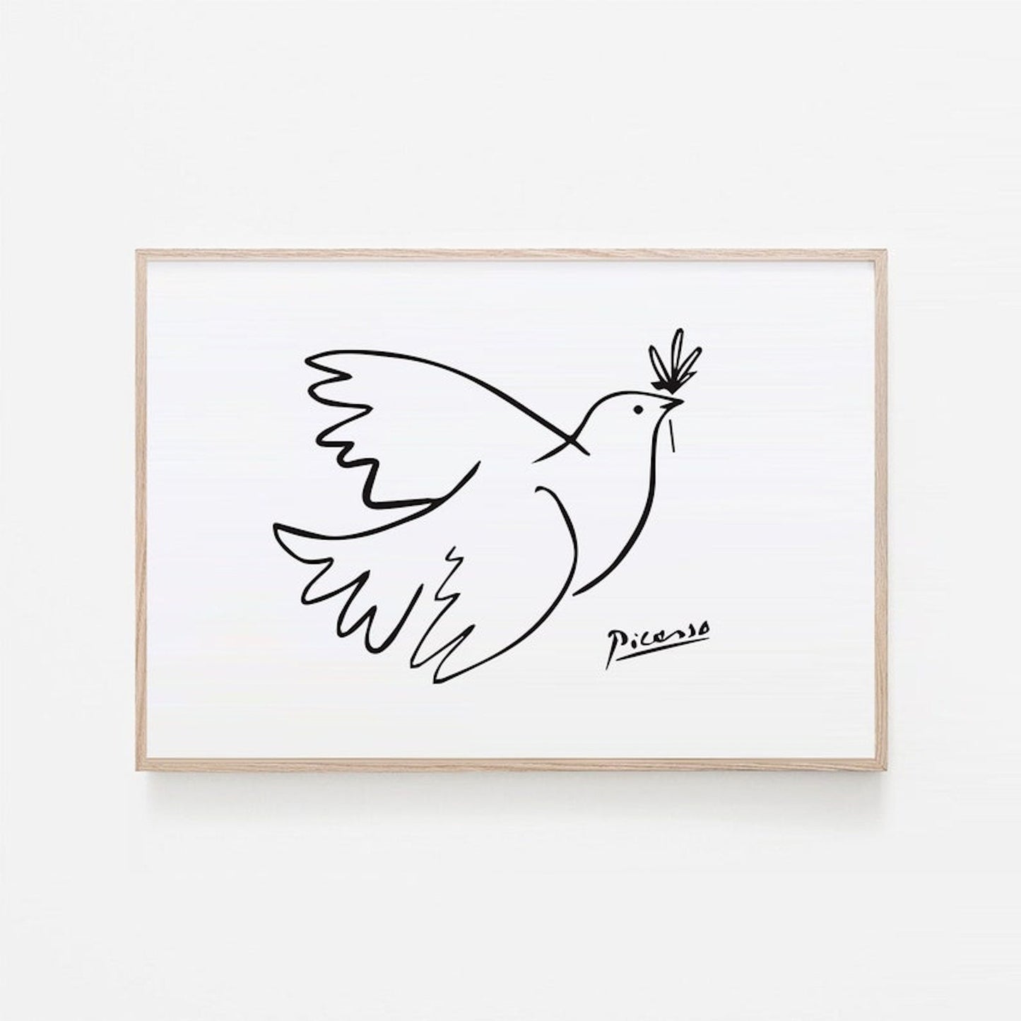 Kreatives Schwarz-Weiß Poster eines Taubenmotivs von justgoodmood, inspiriert von Picasso, das eine friedliche und inspirierende Atmosphäre in Ihrem Zuhause schafft.