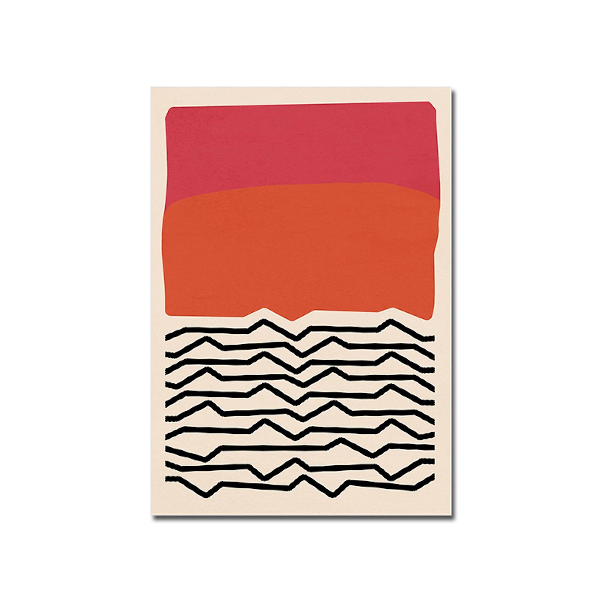 Farbenfrohes Poster in Rot und Schwarz mit Wellenmustern, ideal für kreative Wandgestaltungen. Kunst von justgoodmood für eine stilvolle Einrichtung.