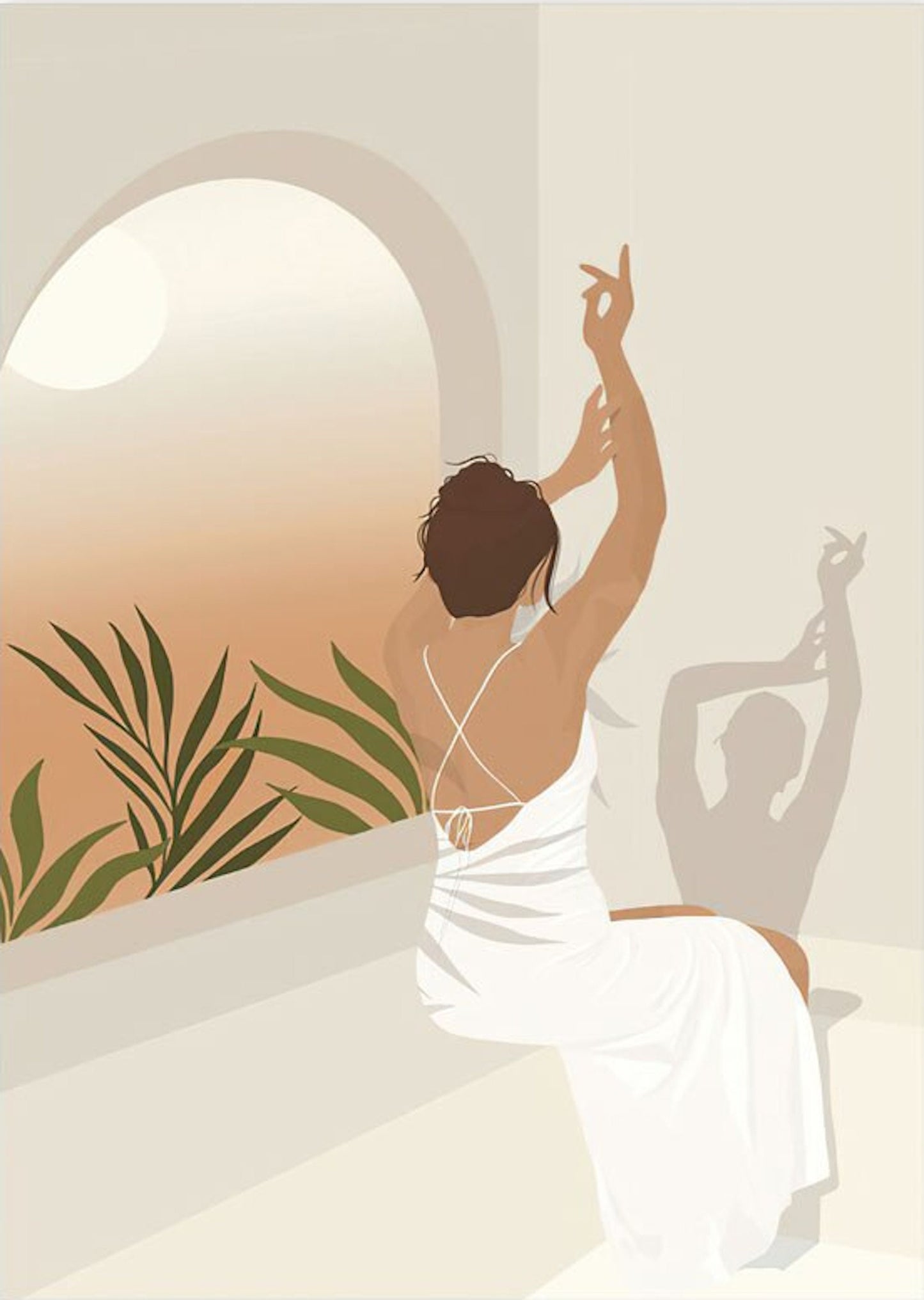 Poster Boho Frau und Blätter als Deko Print ohne Rahmen