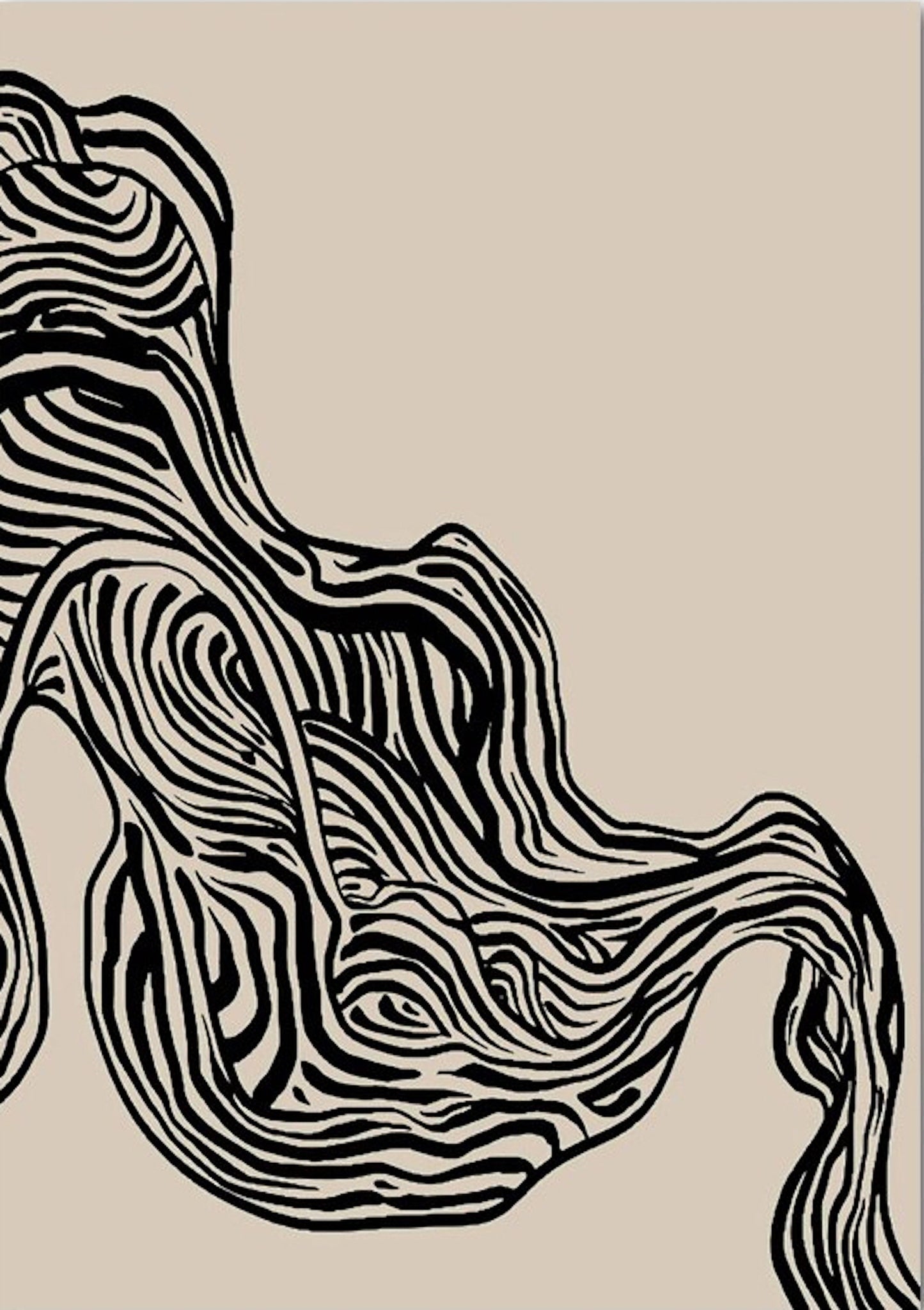 Elegantes Poster mit geschwungenen Linien auf neutralem Hintergrund - kreative Wandverzierung von justgoodmood.