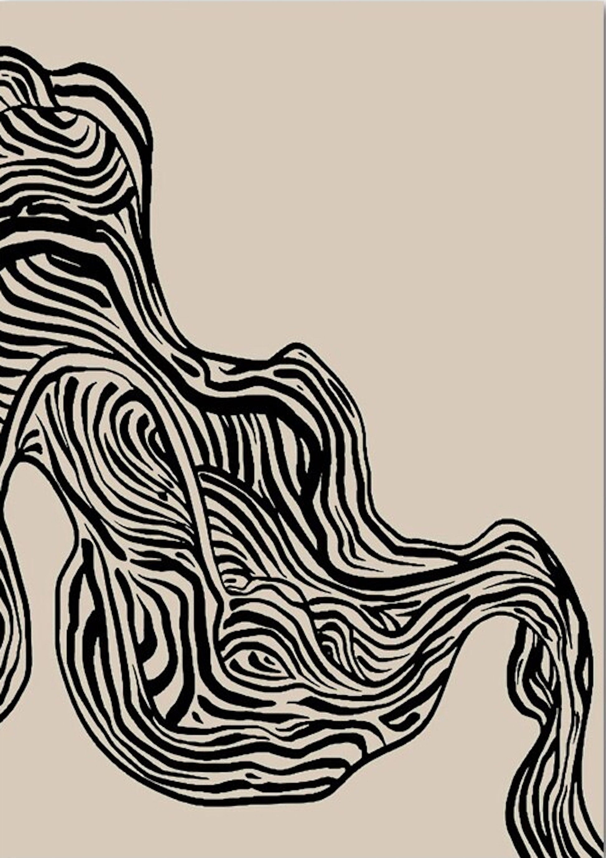 Elegantes Poster mit geschwungenen Linien auf neutralem Hintergrund - kreative Wandverzierung von justgoodmood.