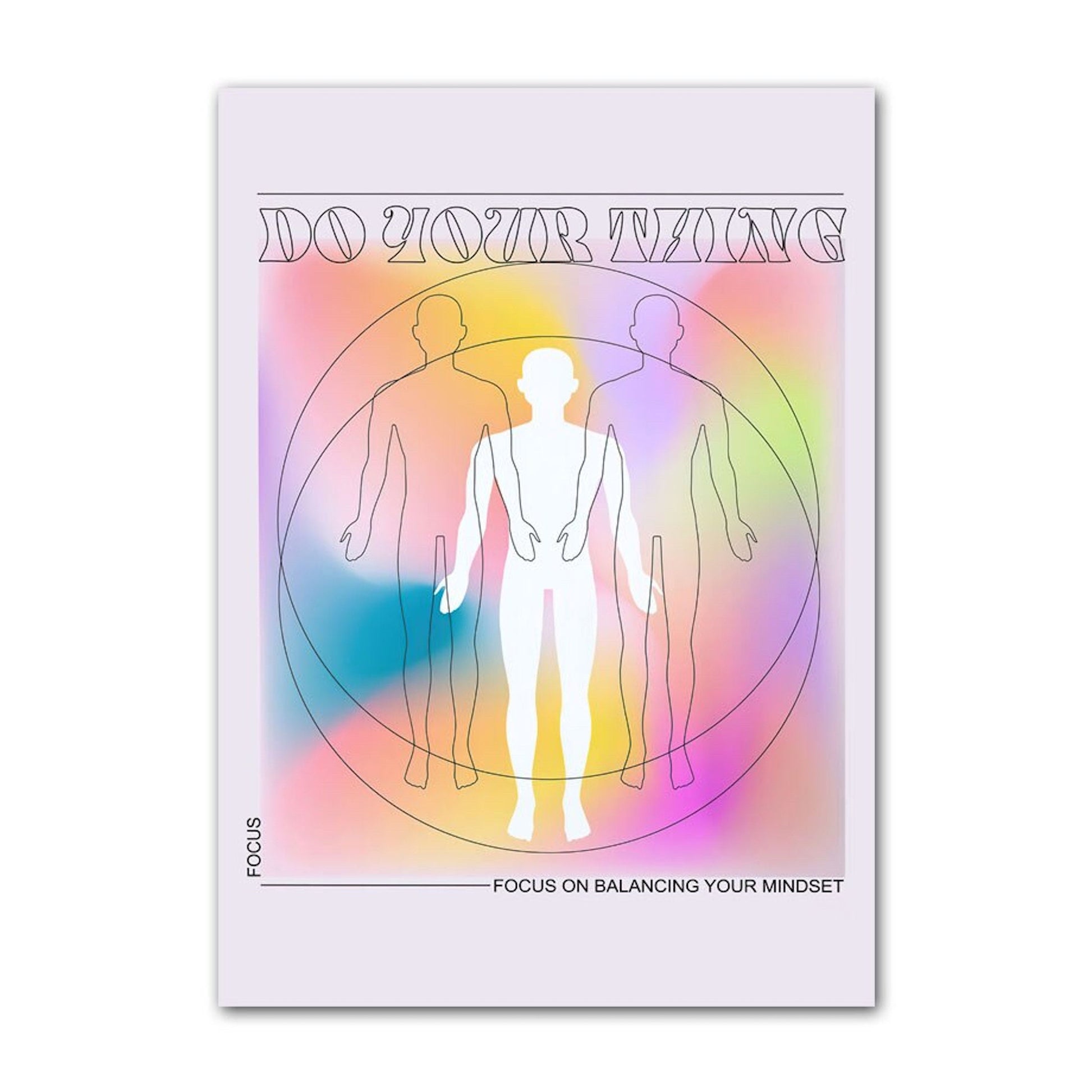 Inspirierendes Poster von justgoodmood mit dem Titel "Fokus auf Balance". Bringt freundliche Farben und positive Energie in dein Zuhause!