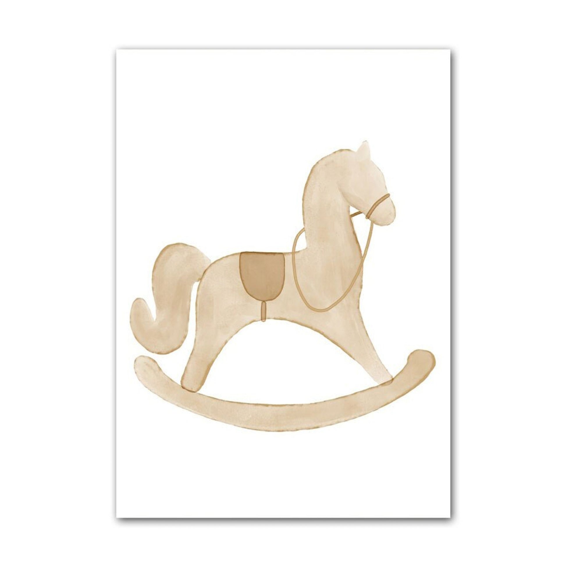 Charmantes Kinderzimmer-Poster eines klassischen Spielzeug-Pferdes, perfekt als Deko Print ohne Rahmen von justgoodmood.