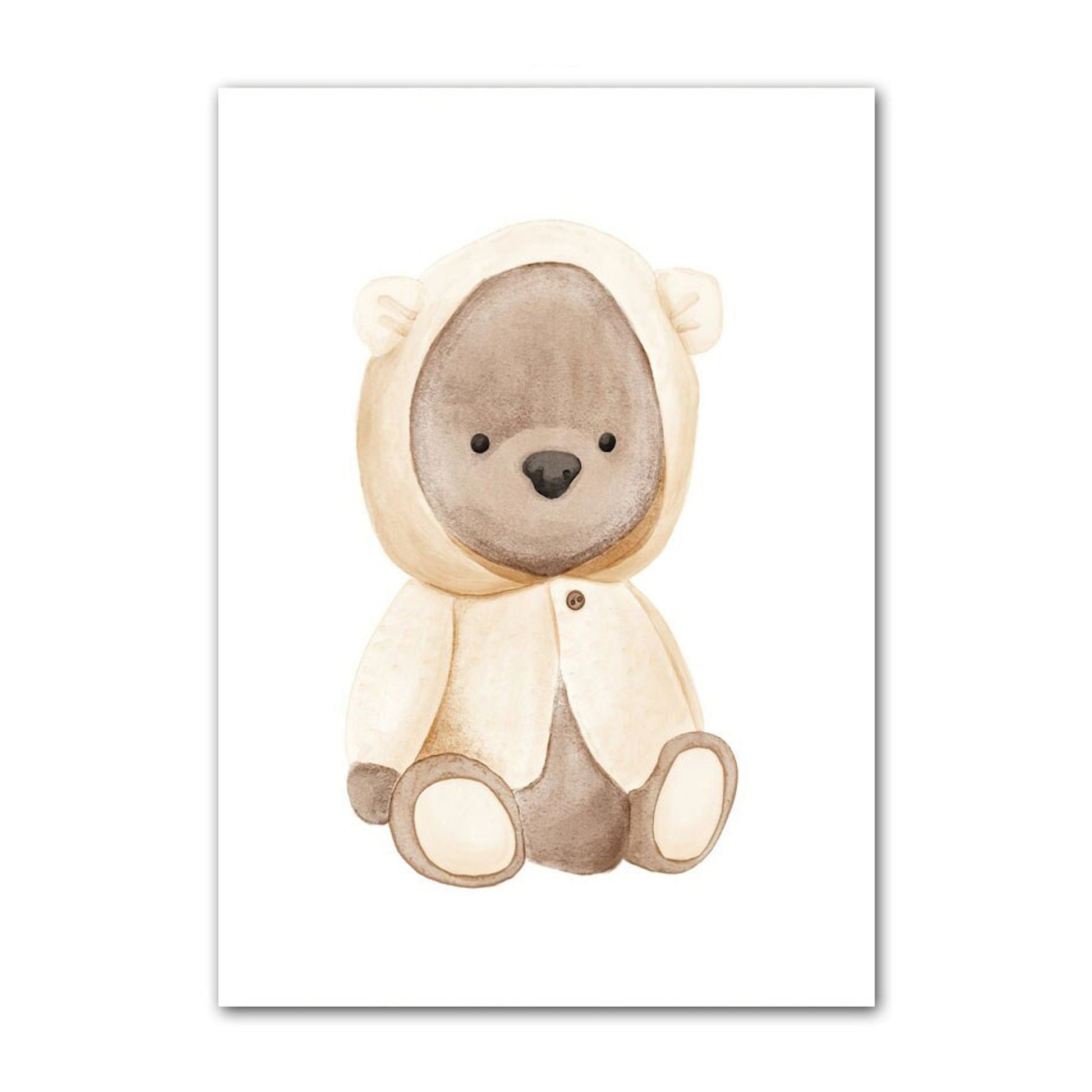 Lustiges Kinderzimmer-Poster mit einem süßen, sitzenden Bären in einem Hoodie, perfekt als Deko Print ohne Rahmen von justgoodmood.