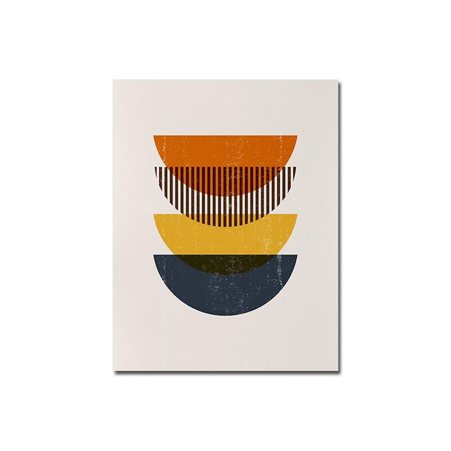 Abstraktes Poster von justgoodmood mit einem fröhlichen Design aus geometrischen Formen in Gelbtönen, perfekt als Wanddekoration.
