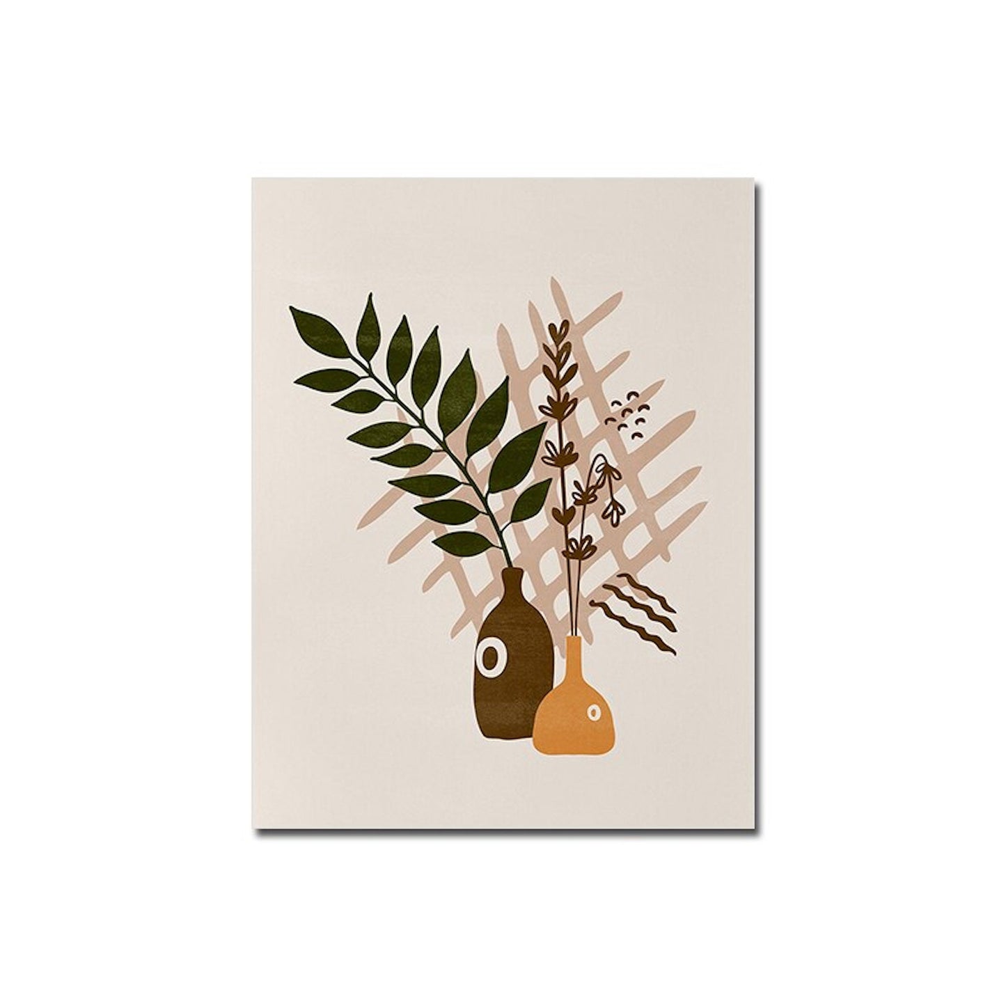 Elegantes Boho Poster mit einer Pflanzenkomposition in Blumentöpfen, ein stilvoller Deko Print von justgoodmood für jedes Interieur.