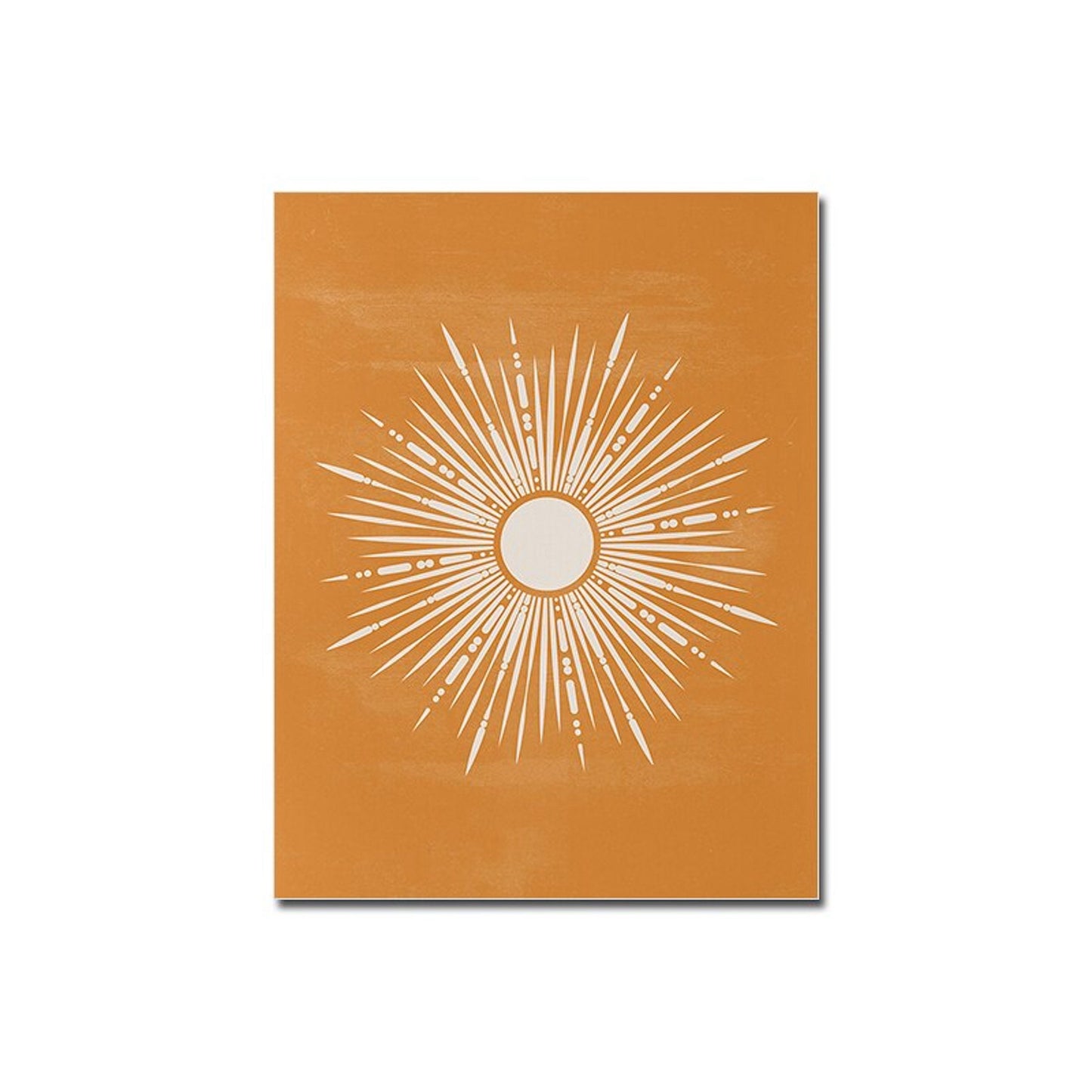 Schickes Boho Poster mit strahlender Sonne auf orangefarbenem Hintergrund, eine fröhliche Wanddekoration von justgoodmood.