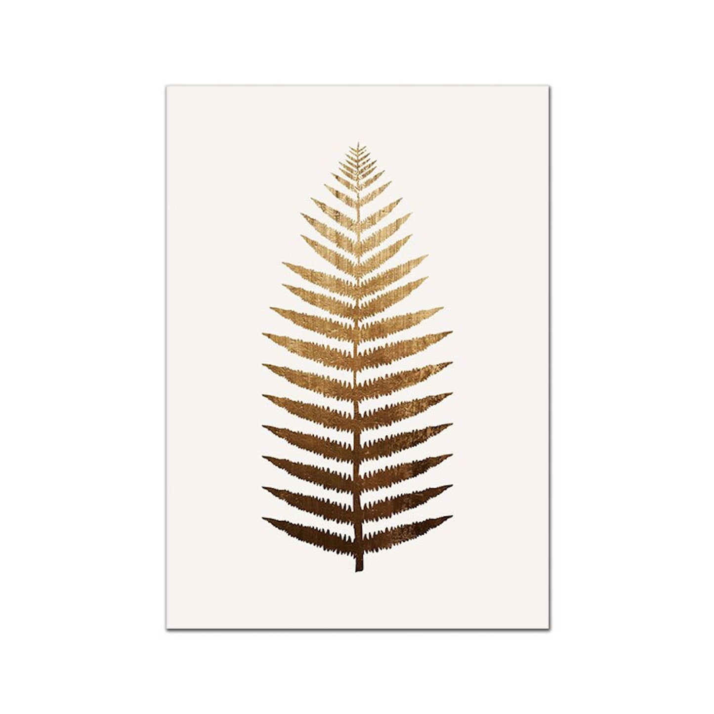 Elegantes Poster von justgoodmood mit goldener Farnillustration auf hellem Hintergrund - Namaste Goldige Halbkreise und Linien Art Gesicht für ein stilvolles Wohnambiente.