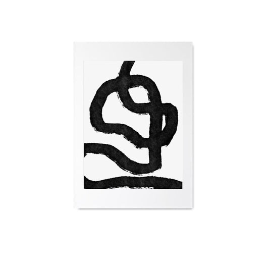 Abstraktes Poster mit geschwungener Linie in Schwarz auf weißem Hintergrund, erhältlich bei justgoodmood, perfekter Deko Print.