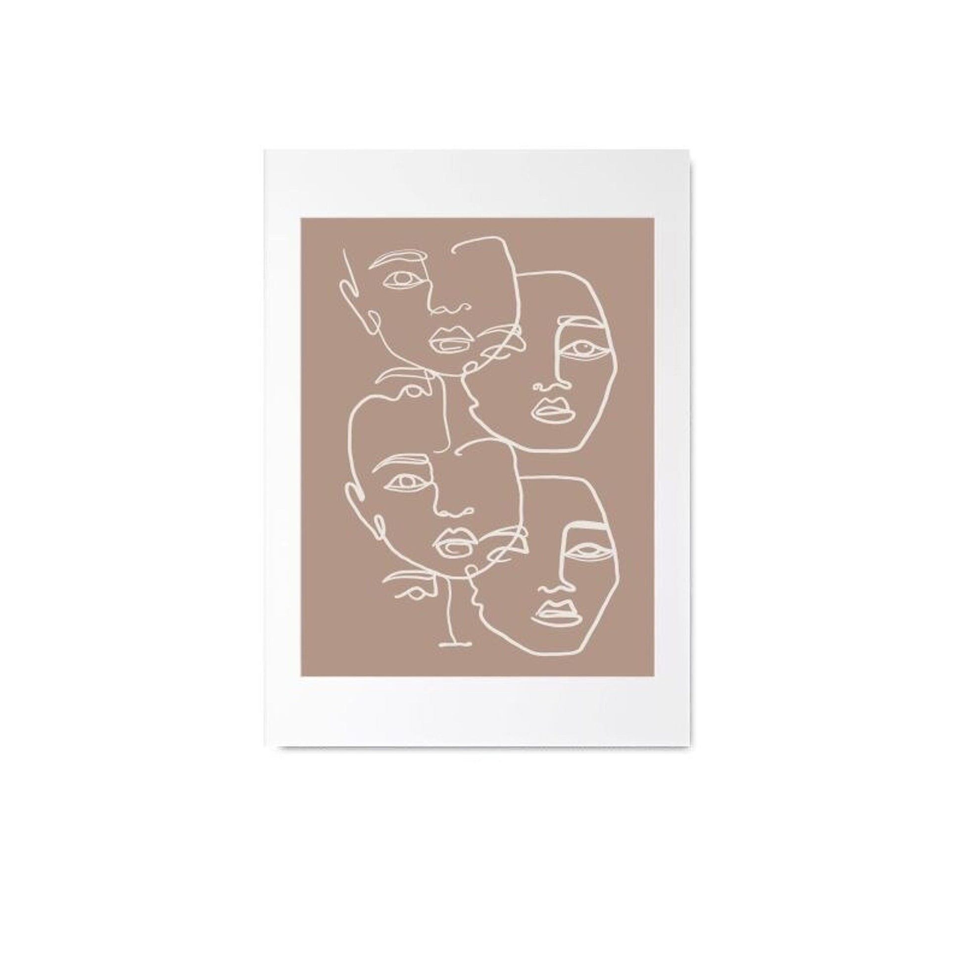 Kreatives Poster von justgoodmood mit mehreren Gesichtern in einer minimalistischen, einlinigen Zeichnung. Ein toller Deko Print für Kunstliebhaber.