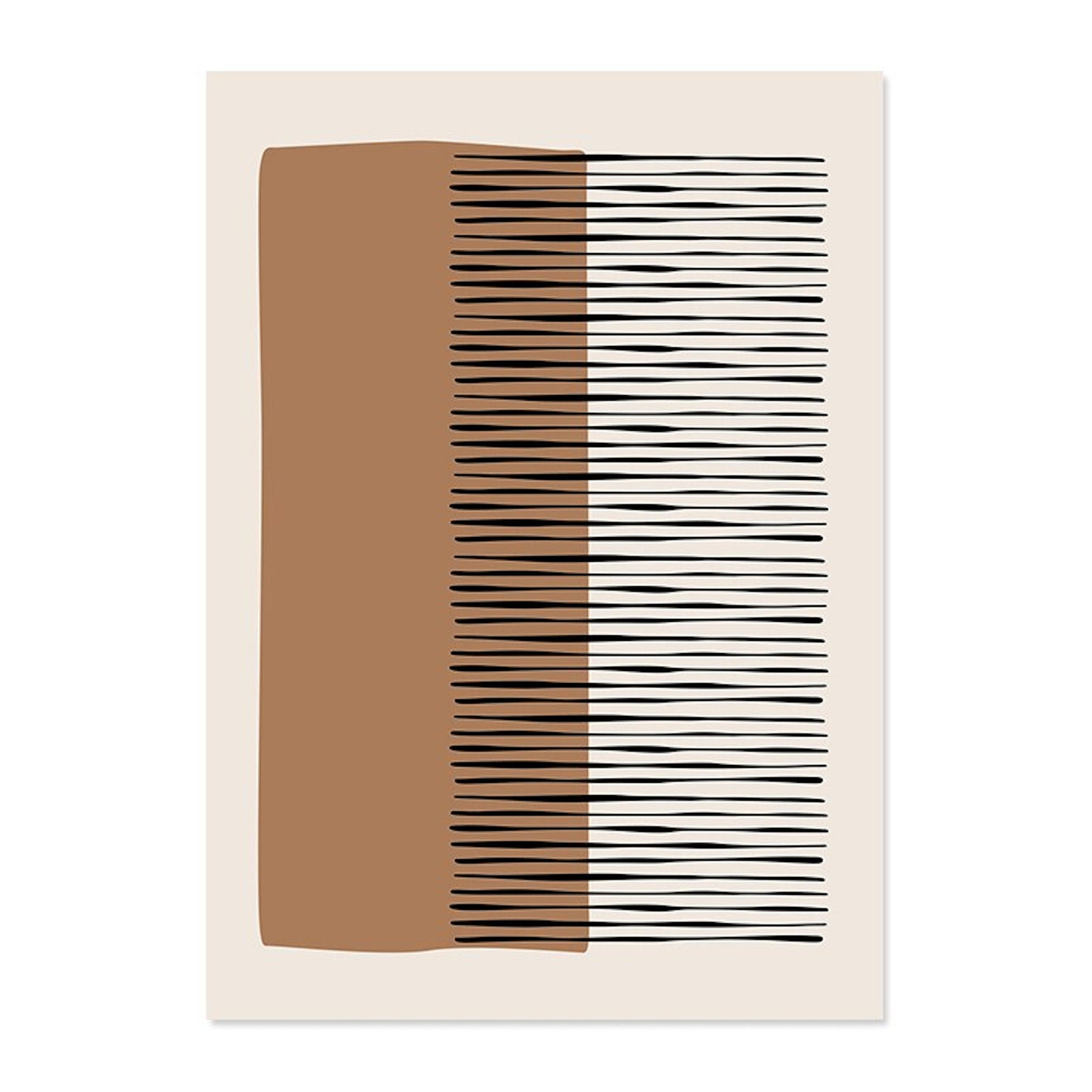 Modernes Poster mit abstrakten Formen in Beige und Braun, kombiniert mit schwarzen Linien, als Deko Print von justgoodmood.