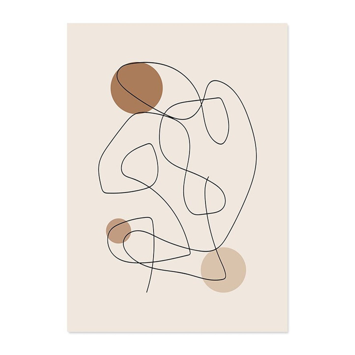 Poster Abstract shapes in beige brown and lines dot pattern as a decorative print without a frame