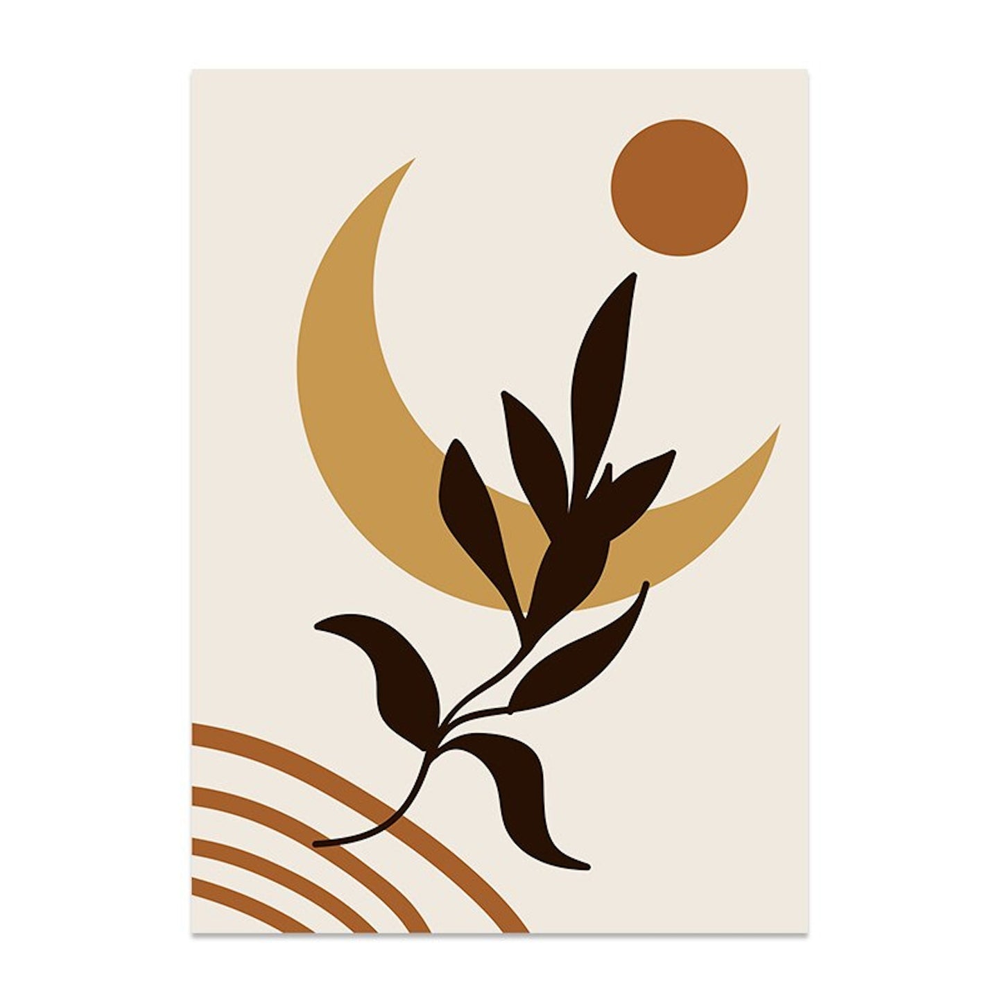 Stilvolles Boho-Poster mit Ockar- und Beigetönen, präsentiert von justgoodmood. Moderne Wandkunst mit Pflanzenmotiven, die jedem Raum Charme verleiht.