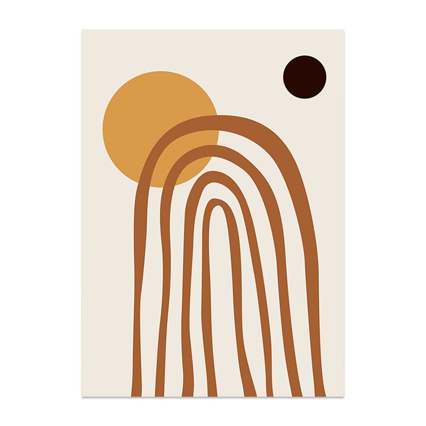 Kreatives Boho-Poster mit stilistischen Bögen und warmen Ockar-Tönen, angeboten von justgoodmood. Perfekte Wanddeko für ein modernes Zuhause.