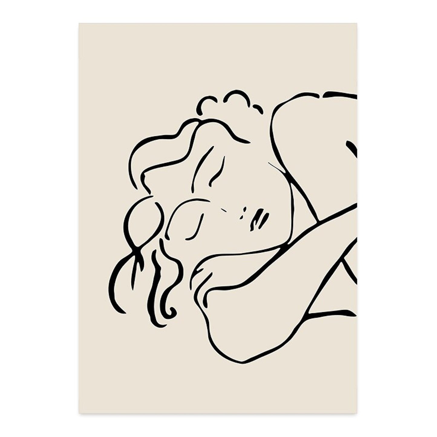 Poster Abstrakt Boho mit Linien und geometrischen Formen als Deko Print ohne Rahmen von justgoodmood, minimalistisches Design einer schlafenden Figur auf hellem Hintergrund.