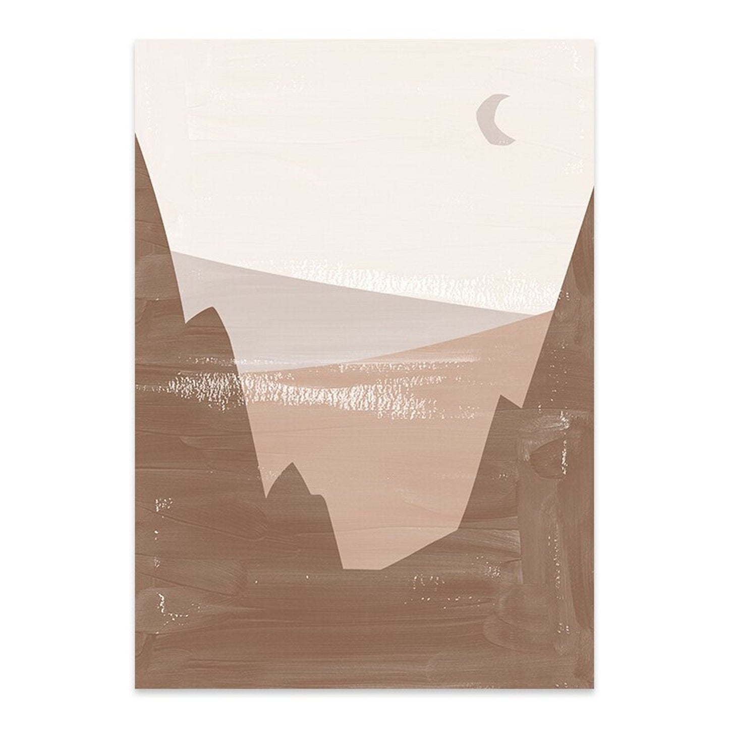 Poster Abstrakt Boho mit Linien und geometrischen Formen als Deko Print ohne Rahmen von justgoodmood, sanfte Aquarelllandschaft in neutralen Tönen mit Mondmotiv.