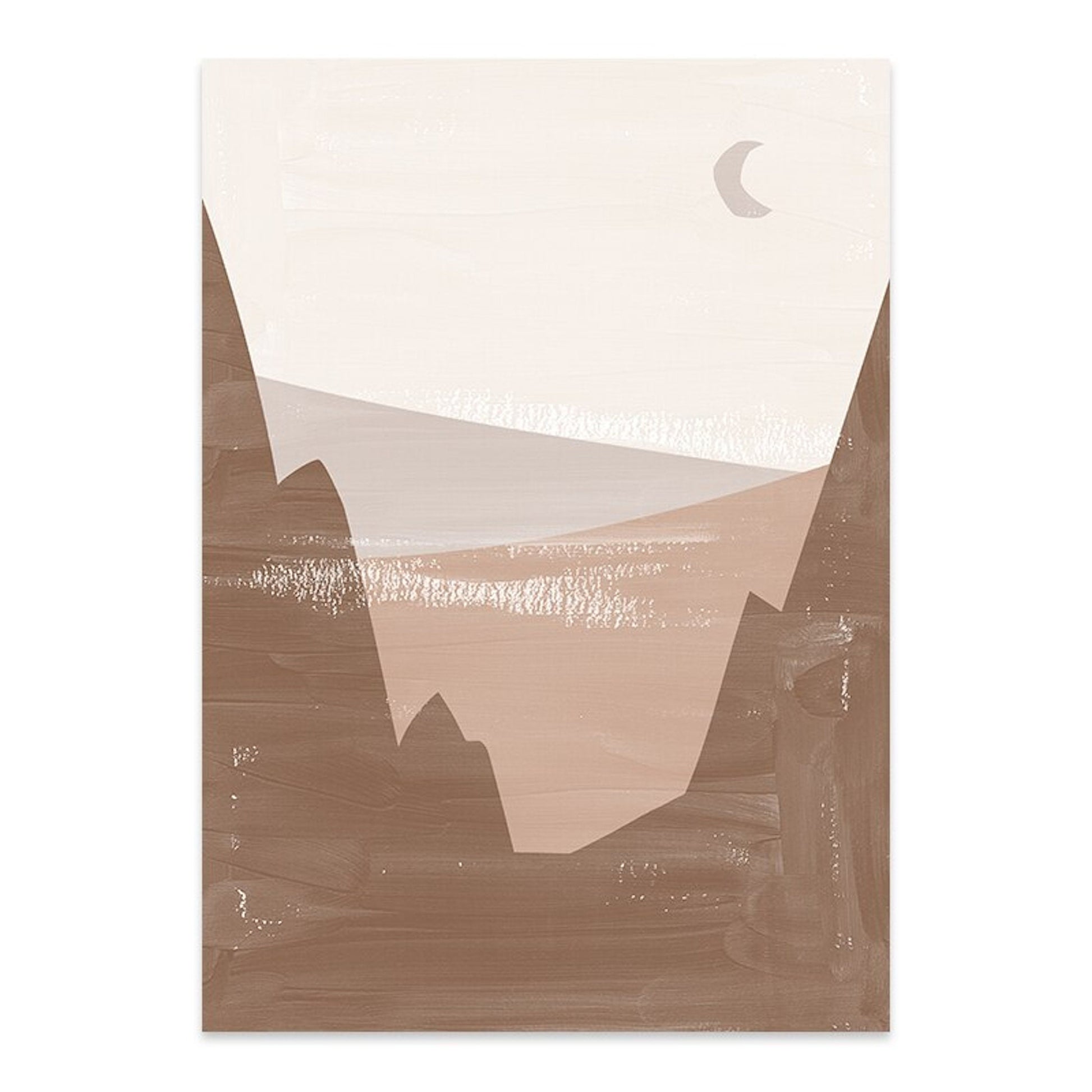 Poster Abstrakt Boho mit Linien und geometrischen Formen als Deko Print ohne Rahmen von justgoodmood, sanfte Aquarelllandschaft in neutralen Tönen mit Mondmotiv.