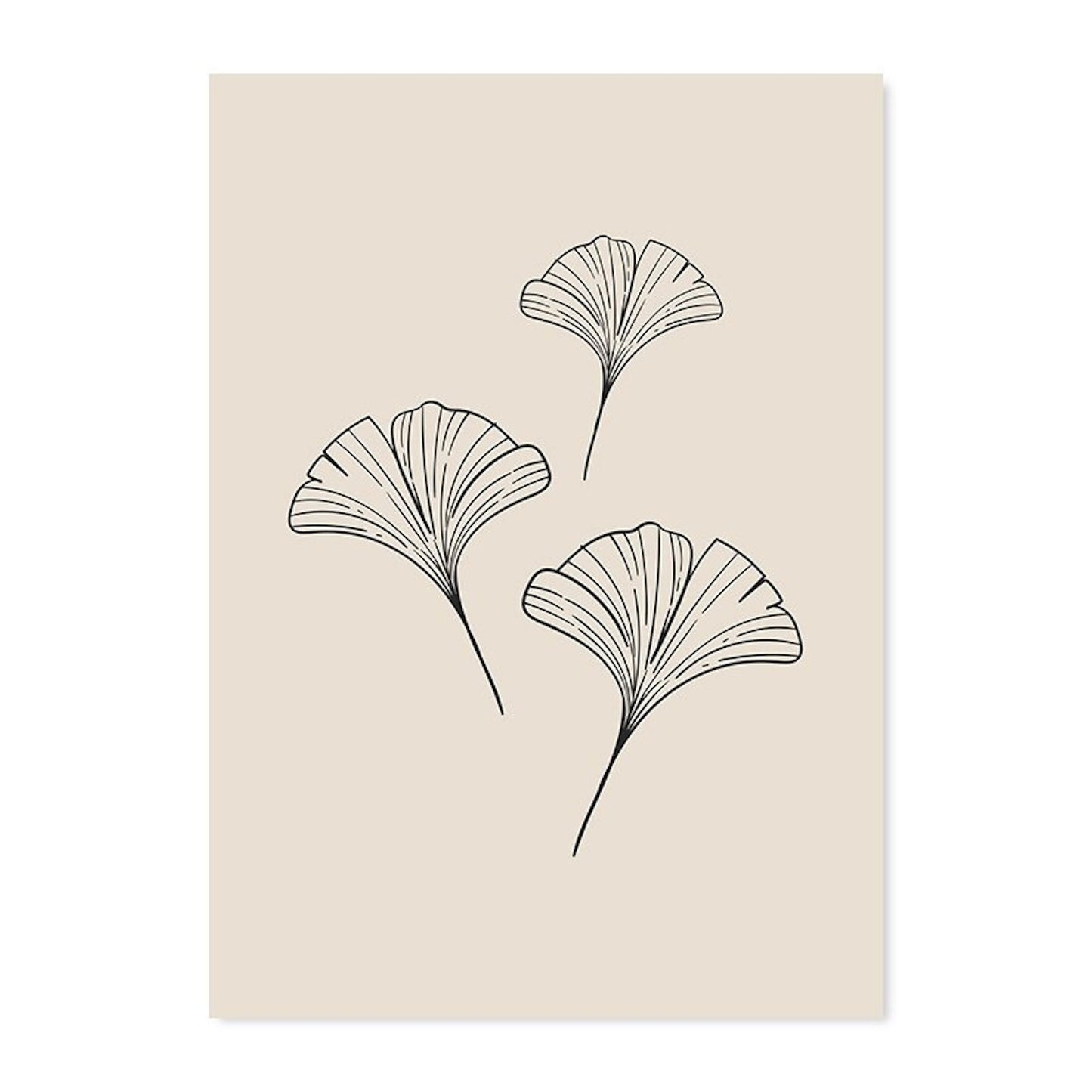 Schönes Poster von justgoodmood mit dem Titel 'Monstera Blätter und Pflanzen Blätter Abstrakt Boho', das drei stilisierte Blätter auf hellem Hintergrund zeigt. Perfekte Deko-Idee für ein modernes Zuhause im Boho-Stil!