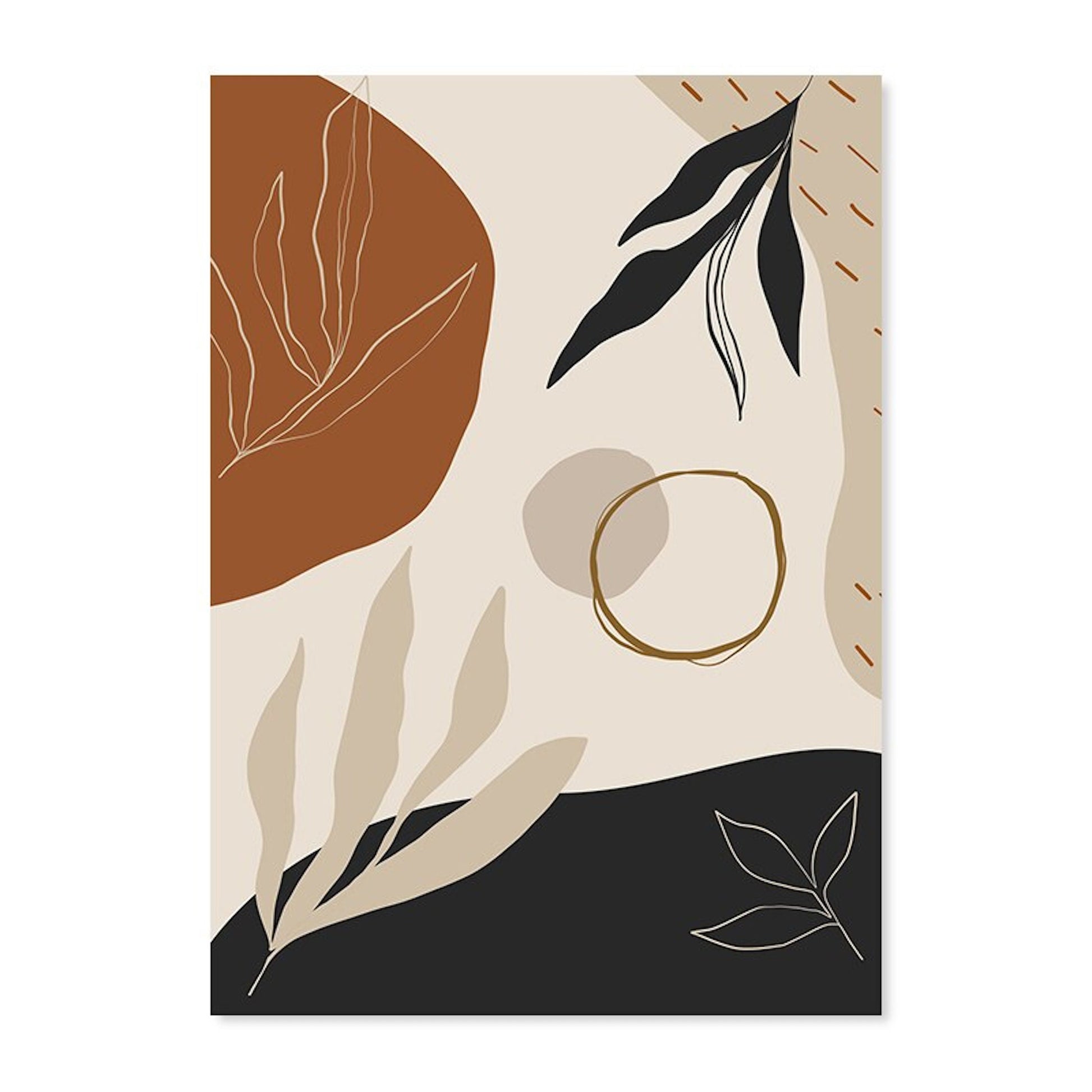 Elegantes Poster mit pflanzlichen Motiven und sanften Erdtönen, optimal für die Wanddekoration, von justgoodmood. Poster Monstera Blätter und Pflanzen Blätter Abstrakt Boho als Deko Print ohne Rahmen.
