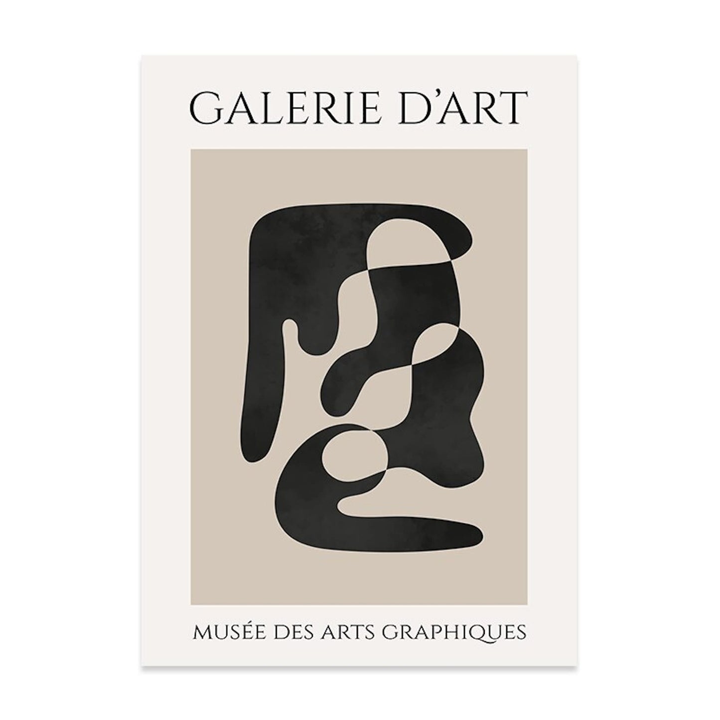 Künstlerisches Poster Galerie d'Art mit abstrakten Formen in Schwarz auf beige Hintergrund von justgoodmood für stilvolles Wohnen.