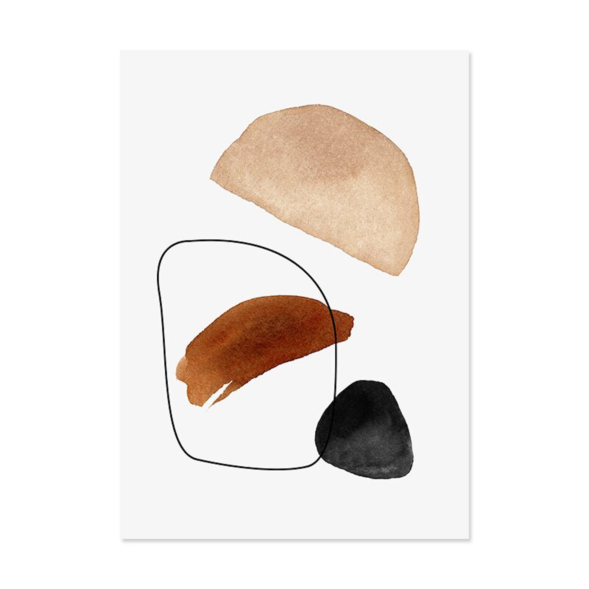 Wunderschönes Poster von justgoodmood, das abstrakte braune und schwarze Formen in wasserfarbener Optik zeigt. Hervorragend geeignet als rahmenloser Deko-Print für Ihr Zuhause.