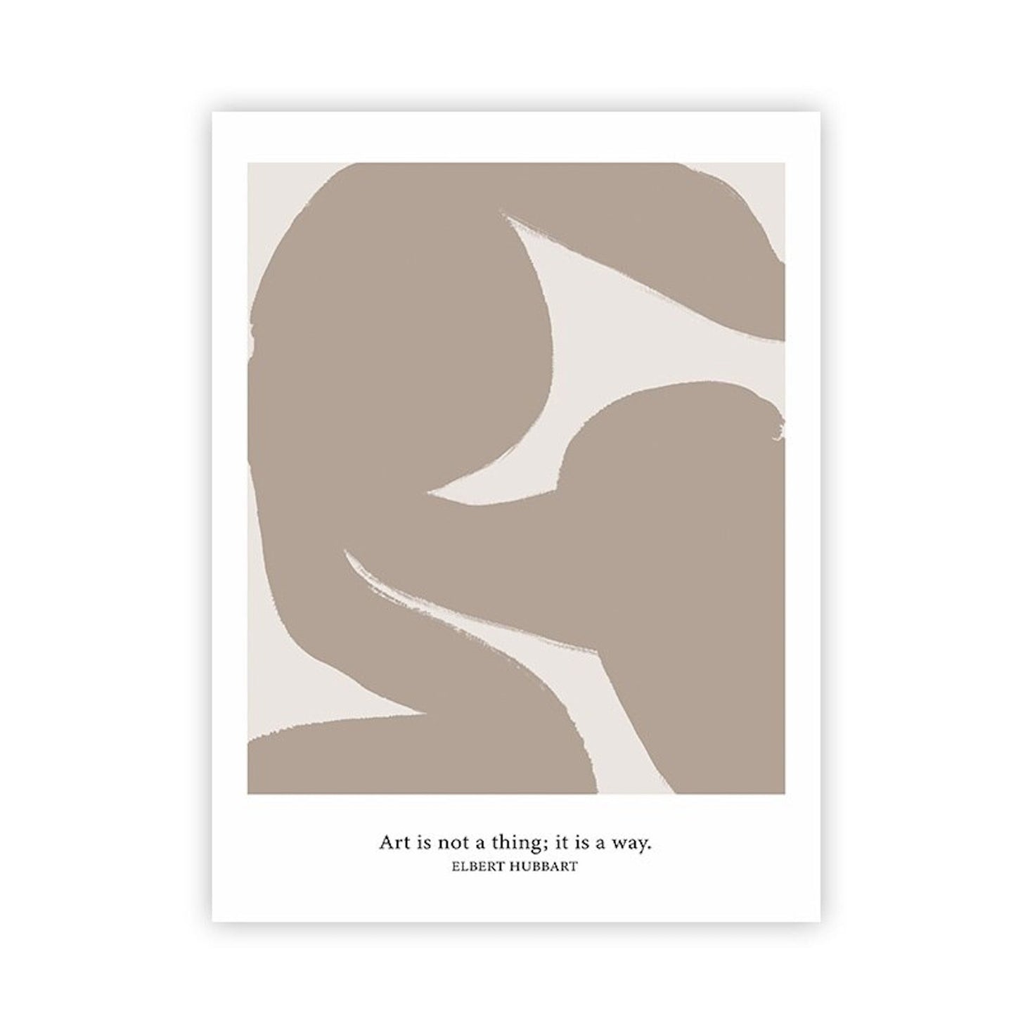 Poster Abstrakt Dezente Linien und Formen als Deko Print ohne Rahmen von justgoodmood, ziert ein inspirierendes Zitat über Kunst auf einem sanften, neutralen Hintergrund. Eine hervorragende Wanddekoration.