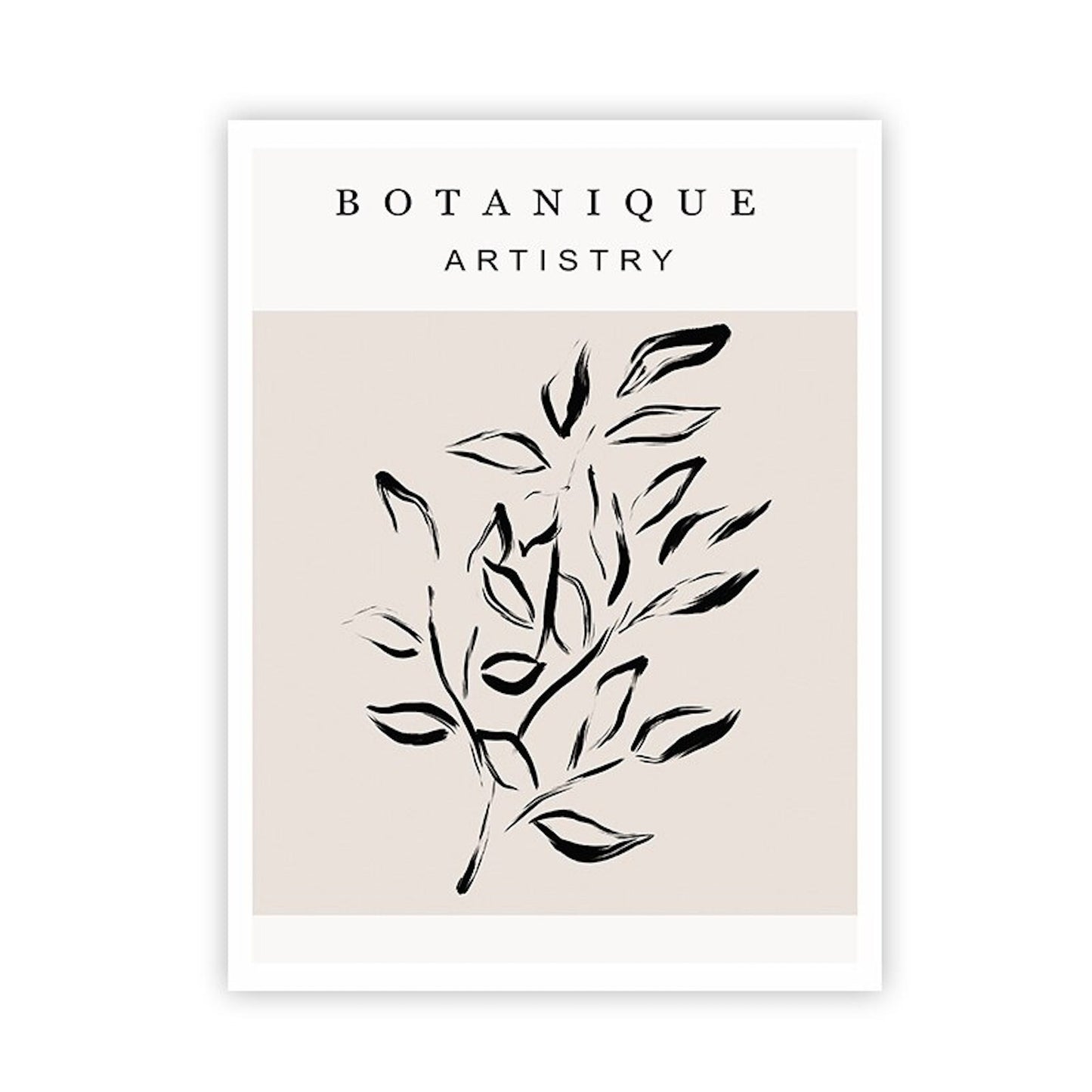 Poster Abstrakt Dezente Linien und Formen als Deko Print ohne Rahmen von justgoodmood, zeigt stilvolle botanische Illustrationen in Schwarz auf beige. Perfekt für moderne Wohnräume.