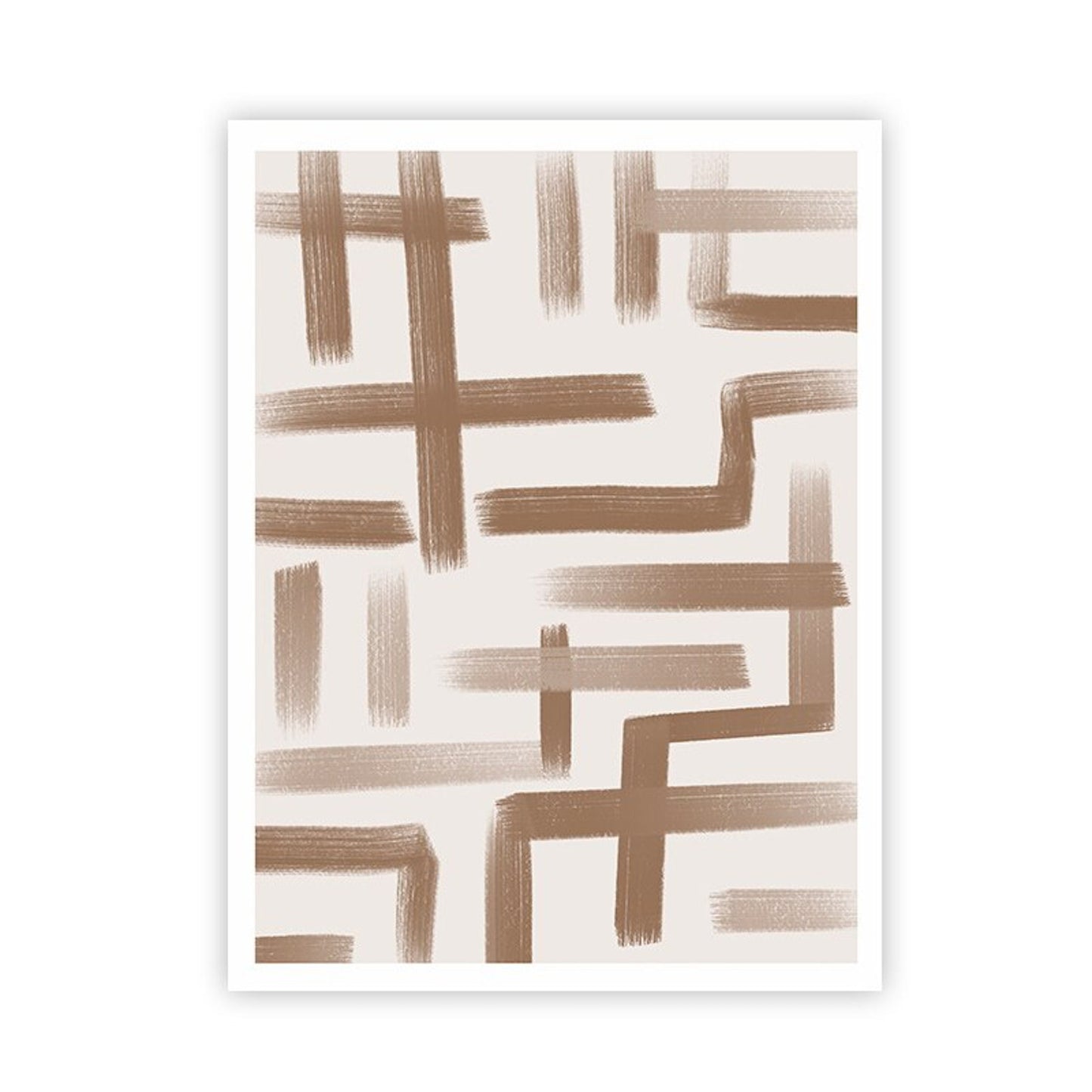 Poster Abstrakt Dezente Linien und Formen als Deko Print ohne Rahmen von justgoodmood, zeigt ein modernes Pinselstrich-Muster in warmen Braun- und Beigetönen. Perfekt für eine einladende Atmosphäre.