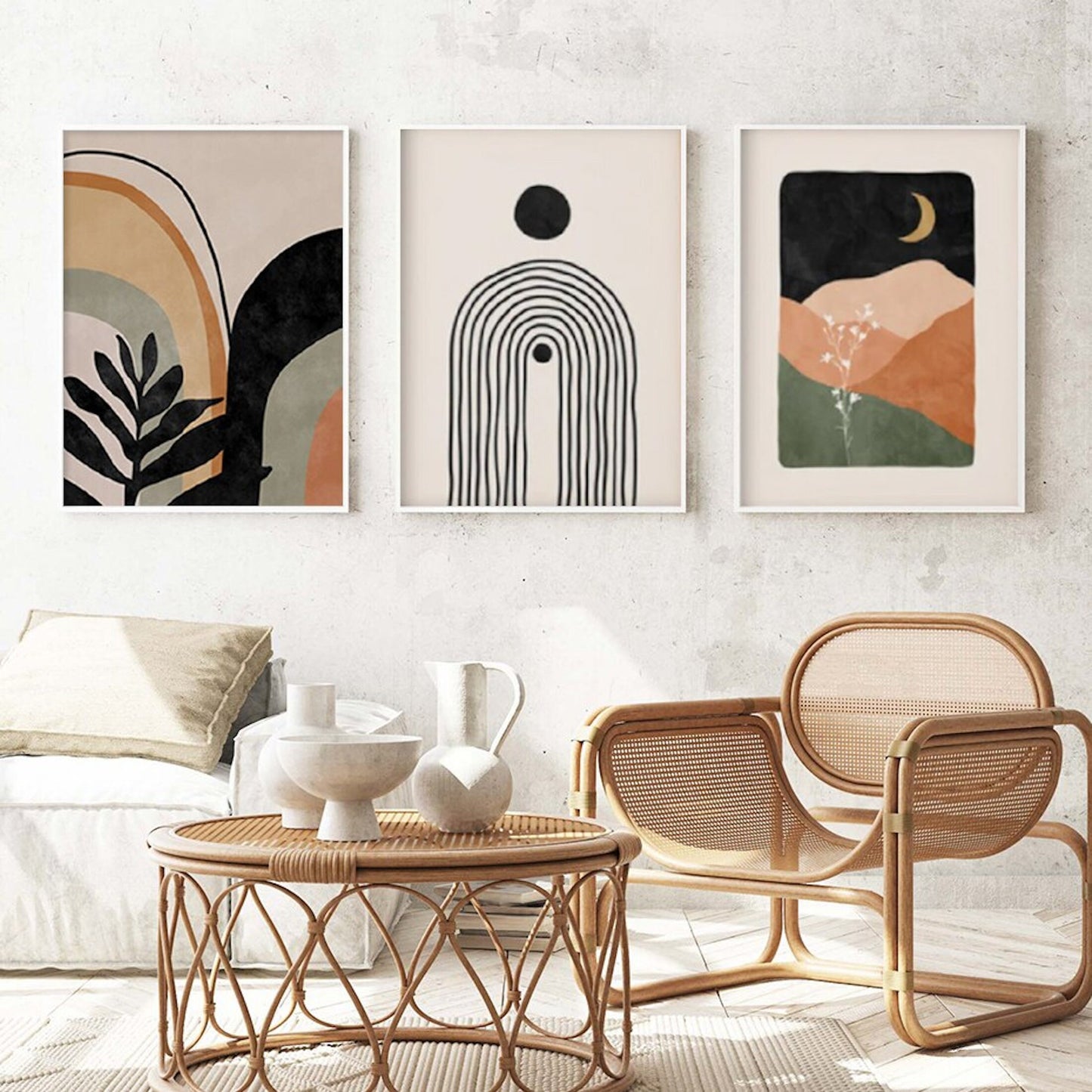 Stylisches Poster "Körper und Gesichtslinien" von justgoodmood, das harmonisch in einem modernen Wohnzimmer präsentiert wird, umgeben von stilvoller Einrichtung.