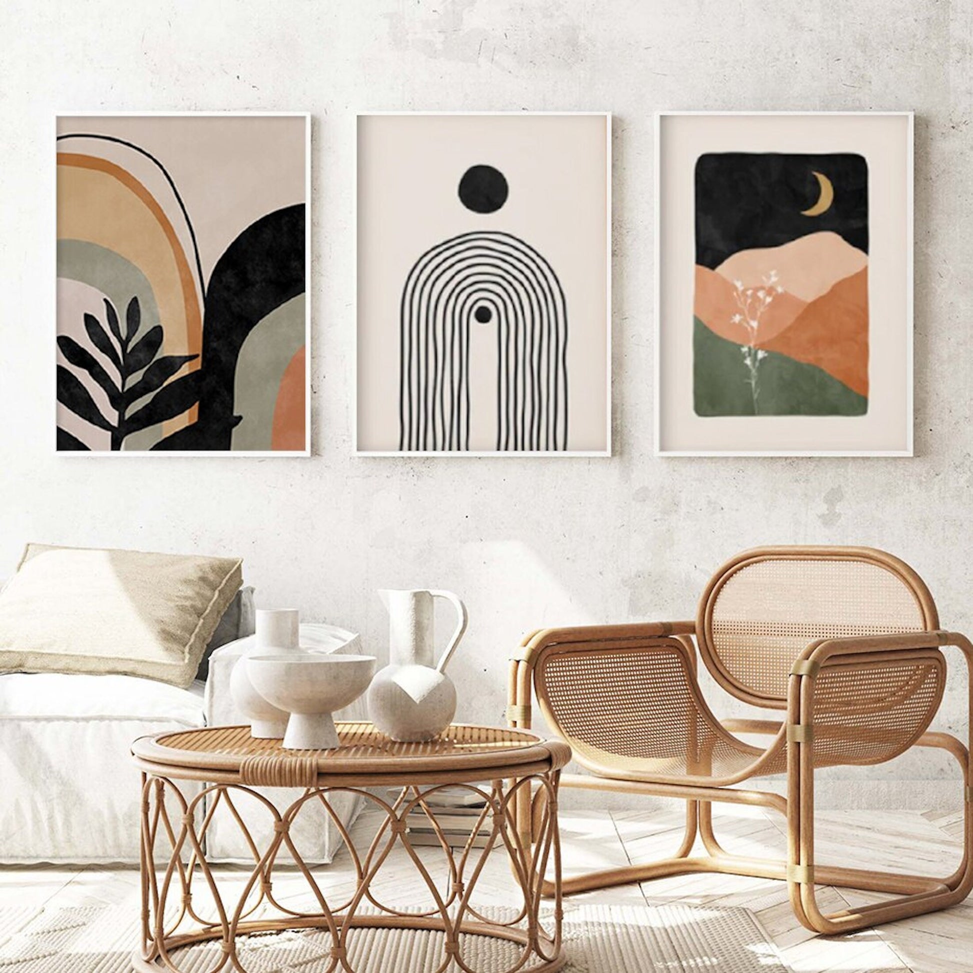 Stylisches Poster "Körper und Gesichtslinien" von justgoodmood, das harmonisch in einem modernen Wohnzimmer präsentiert wird, umgeben von stilvoller Einrichtung.