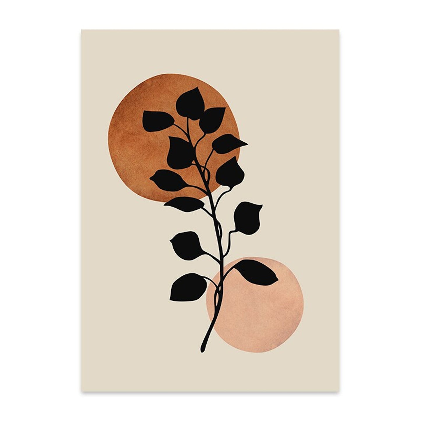 Stylisches Boho Poster mit floralen Zweigen und warmen, abstrakten Formen von justgoodmood. Perfekt für eine kreative Wanddekoration!