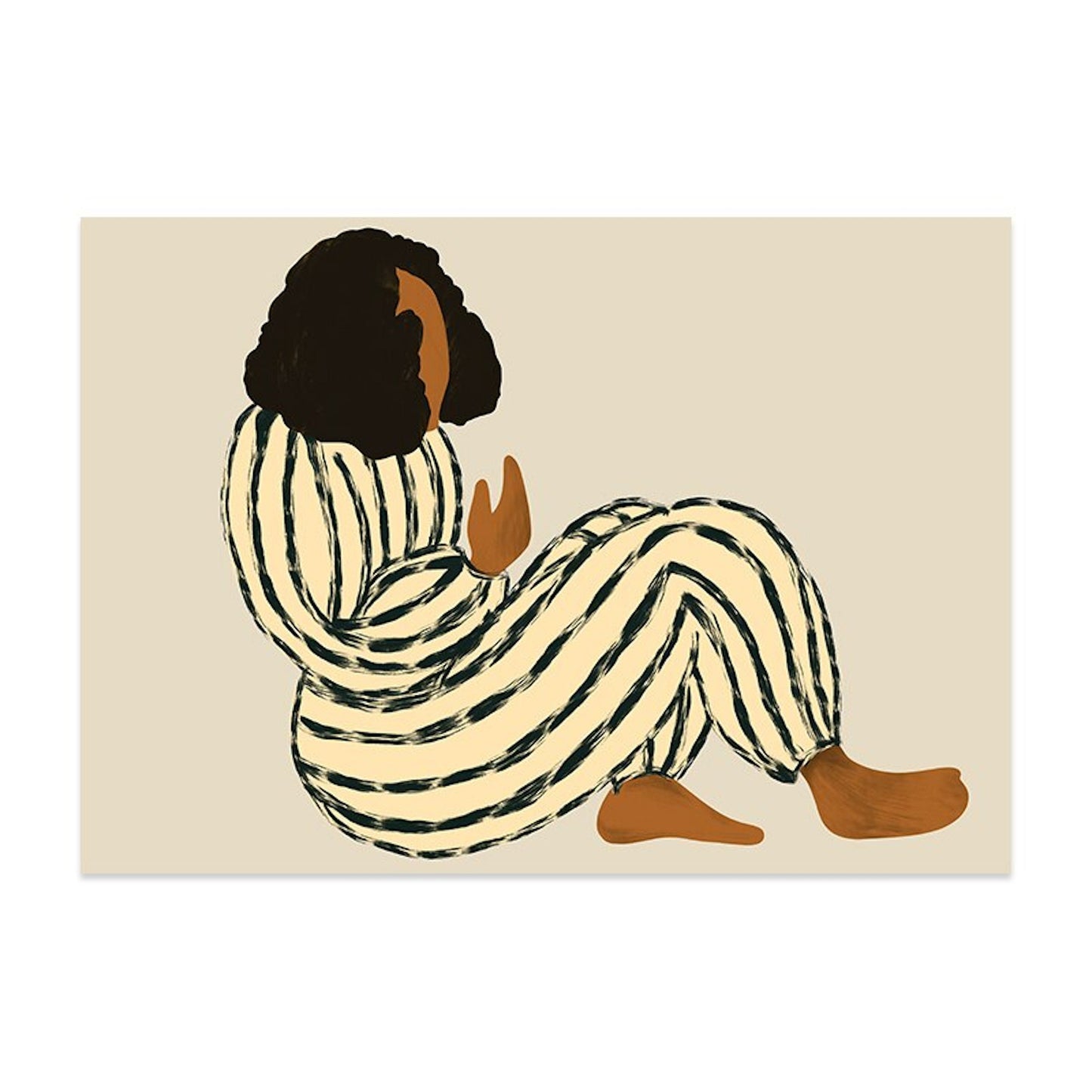 Stilvolles Poster von JustGoodMood mit abstrakten Linien und einer eleganten Darstellung einer Frau in Streifen-Design, perfekt für eine Boho-Inneneinrichtung. Boho Abstrakte Linien und Frauen Kurven Körper Formen als Print ohne Rahmen.