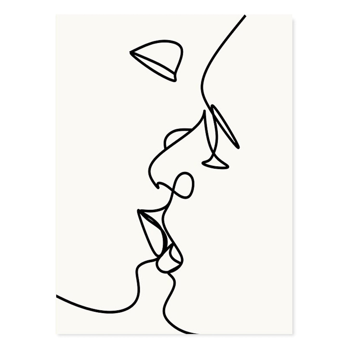 Minimalistisches lineares Kunstwerk von justgoodmood - Boho Herz Linien Love Poster, das einen liebevollen Kuss darstellt.