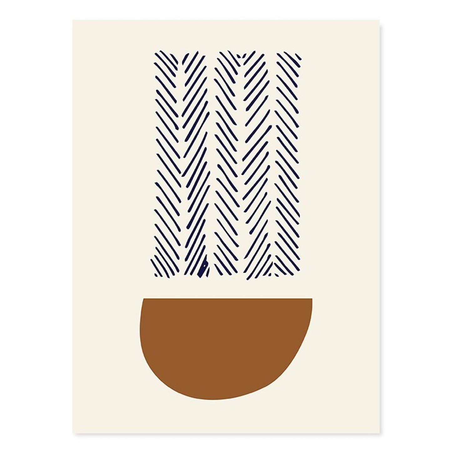 Stilvolles Boho Poster von justgoodmood mit geometrischen Linien in Blau und einem braunen Halbbogen. Ideal für kreative Wohnräume! Design mit Herzlinien und Persönlichkeit.