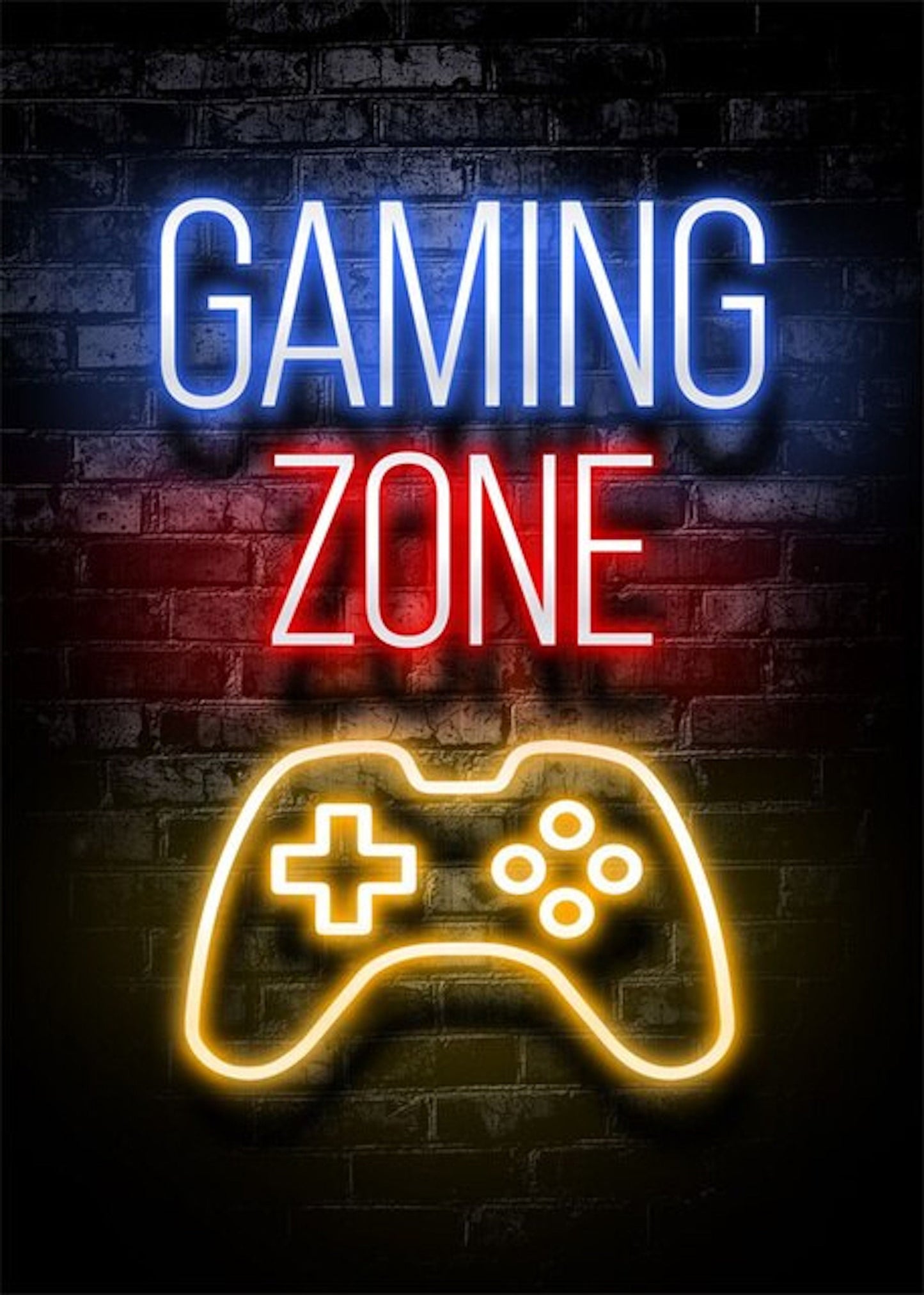 Stylisches Poster mit der Aufschrift 'GAMING ZONE' und einem Controller, entworfen von justgoodmood, perfekte Wandkunst für Gamer.