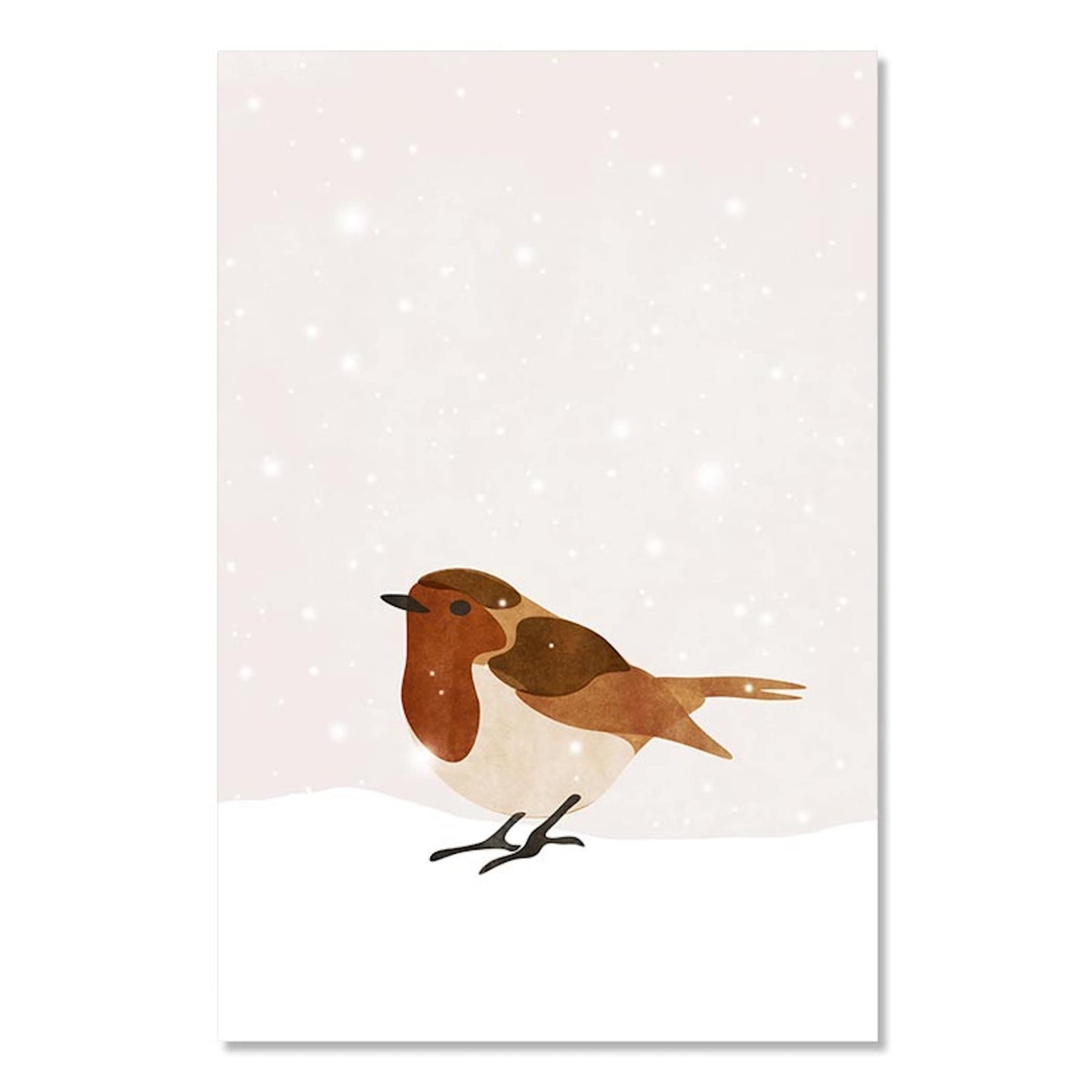 Ein niedlicher Vogel steht im Schnee, umgeben von Schneeflocken. Perfekt für eine festliche Wohnkultur. Poster Weihnachten Nussknacker Geschenke von justgoodmood.