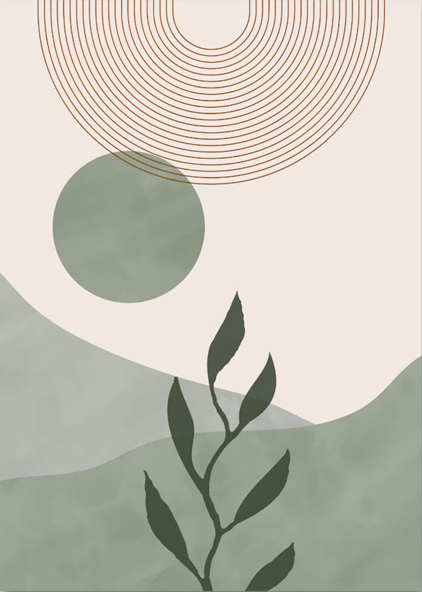Detailaufnahme eines Boho Posters von justgoodmood mit zarten, grünen Formen und Linien, perfekt für Kunstliebhaber und modernes Wohndesign.