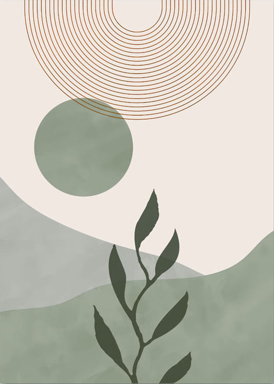 Detailaufnahme eines Boho Posters von justgoodmood mit zarten, grünen Formen und Linien, perfekt für Kunstliebhaber und modernes Wohndesign.