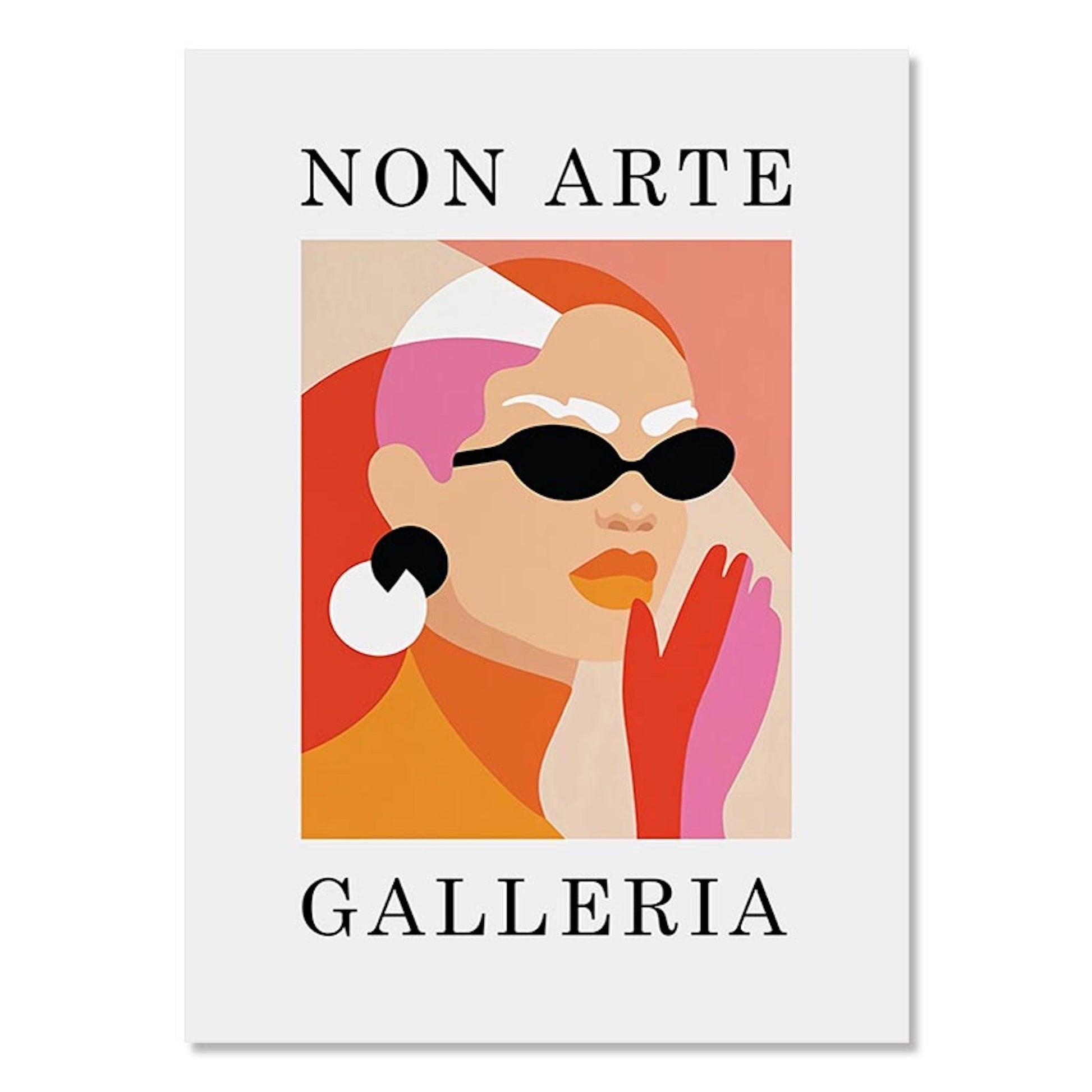 Stylisches Poster mit einer modebewussten Dame in Sonnenbrille und roten Lippen, ideal für moderne Dekoration von justgoodmood. Mona Lisa Da Vinci mit Katze-Design in elegantem Stil.