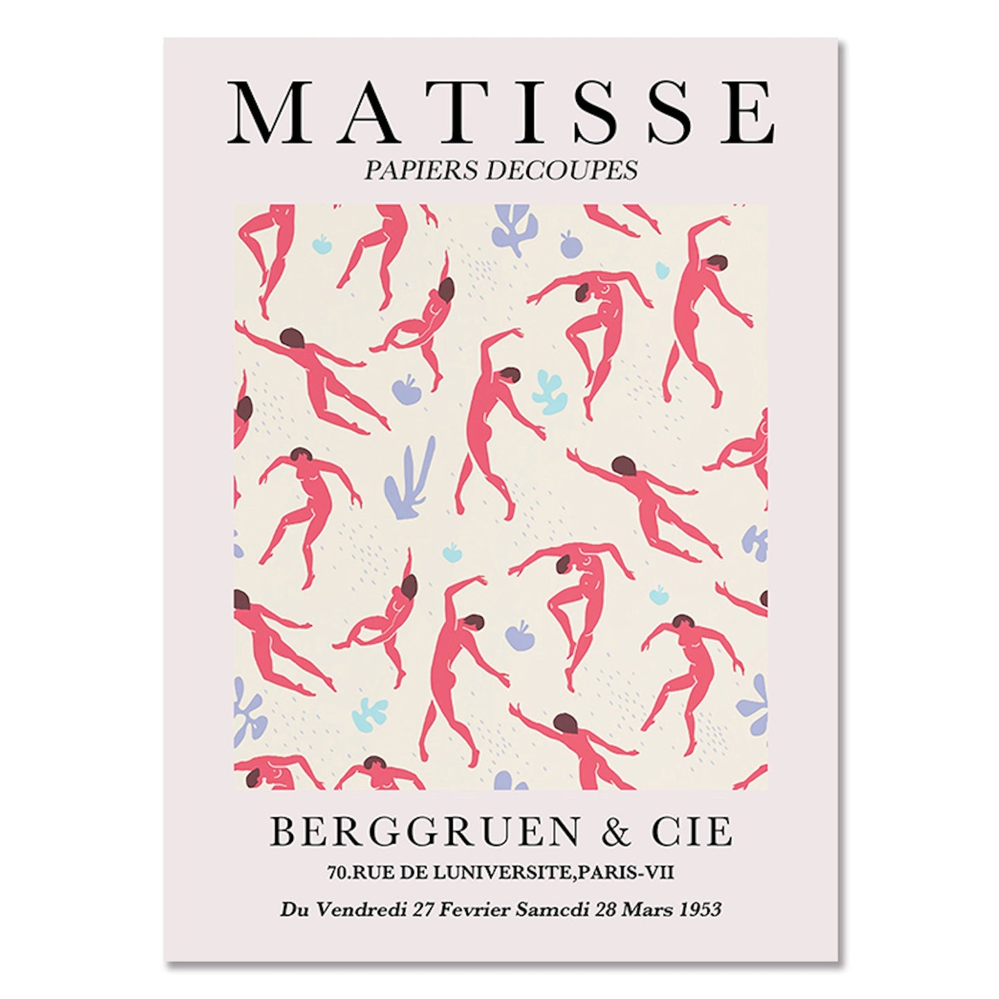 Lebendiger Matisse Poster mit tanzenden Figuren, erhältlich von justgoodmood. Ein fröhliches Deko-Element für jedes Zuhause!