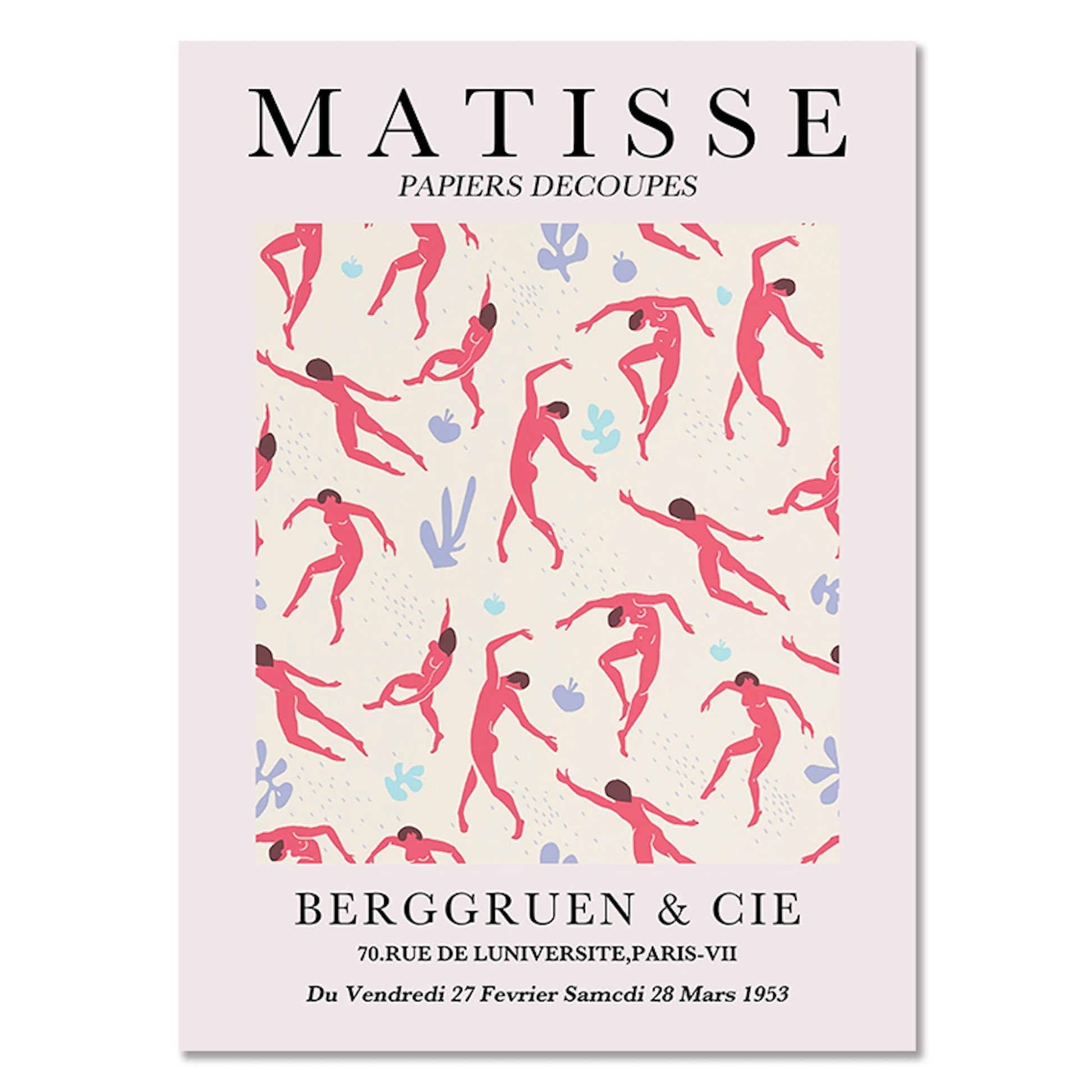 Lebendiger Matisse Poster mit tanzenden Figuren, erhältlich von justgoodmood. Ein fröhliches Deko-Element für jedes Zuhause!