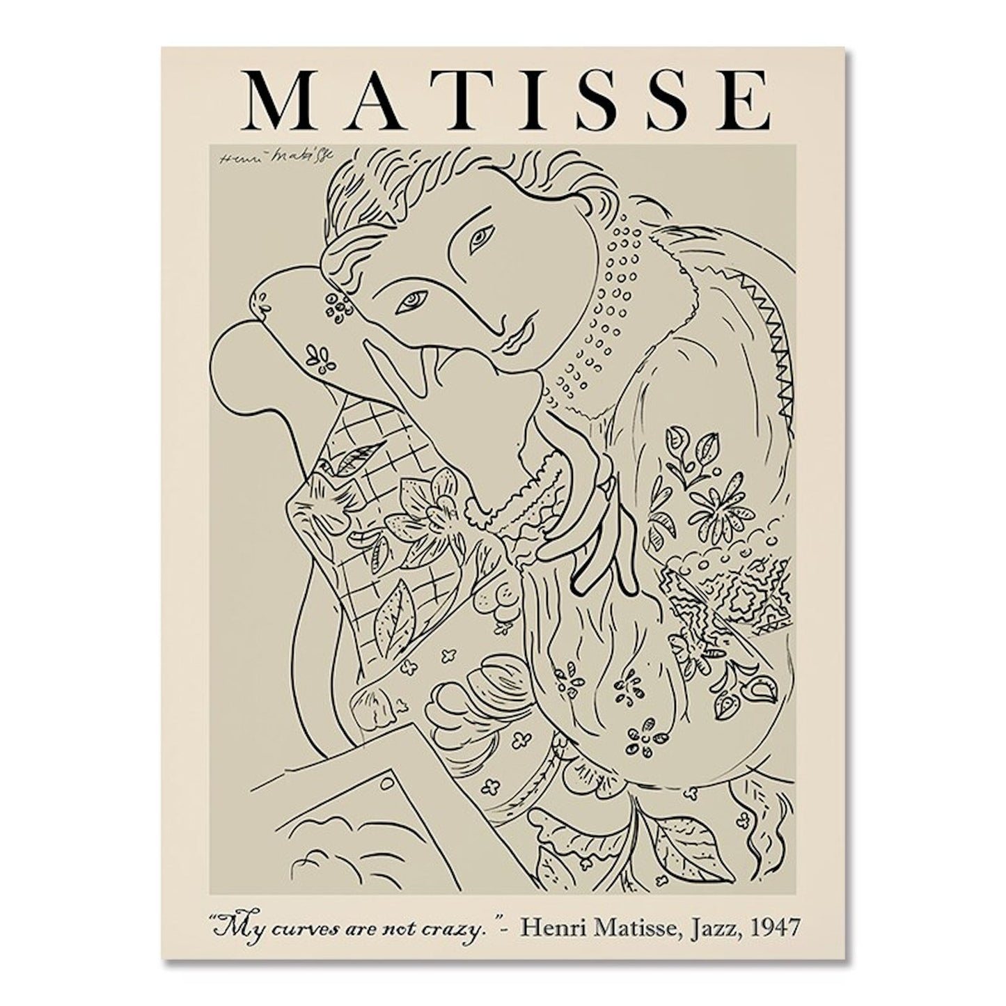 Poster Picasso Matisse Museum Abstrakt Retro Porträt von justgoodmood, präsentiert eine elegante, künstlerische Darstellung im Matisse-Stil, ideal für kreative Raumgestaltungen und gemütliche Wohnatmosphäre.