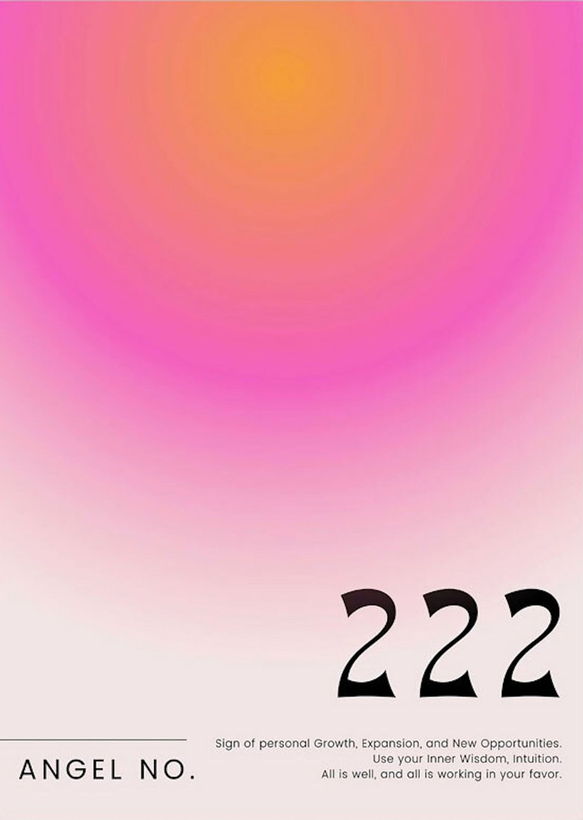 Harmonisches Poster von justgoodmood mit der Zahl 222, das persönliches Wachstum und neue Chancen anregt. Fröhliche Dekoration für eine positive Wohnatmosphäre.