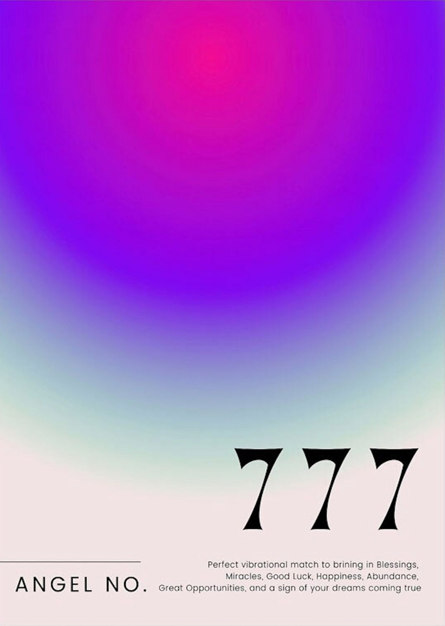 Eindrucksvolles Poster von justgoodmood mit der Zahl 777. Symbolisiert Glück und große Möglichkeiten, ideal als motivierendes Wandbild für Wohnzimmer oder Schlafzimmer.