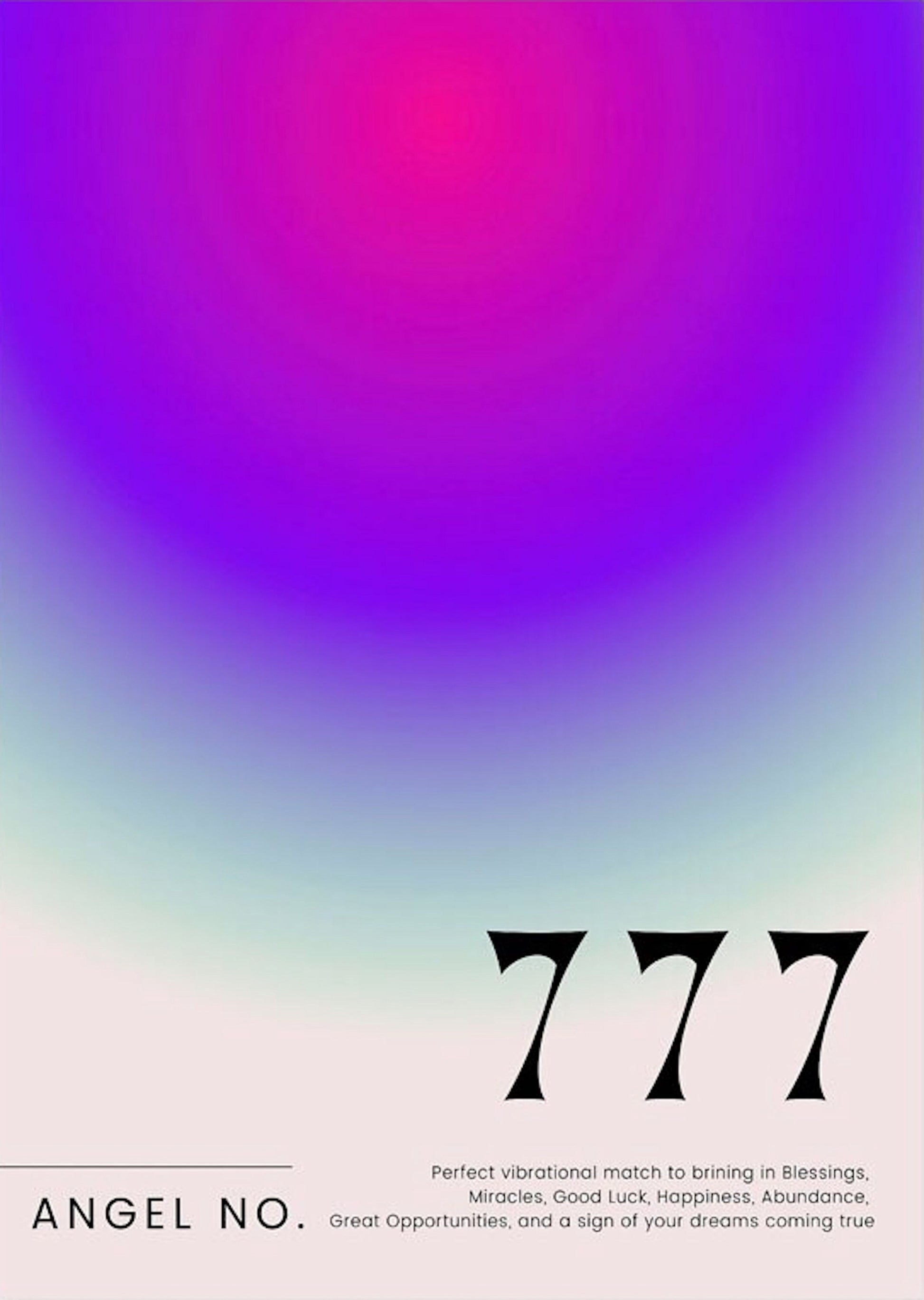 Eindrucksvolles Poster von justgoodmood mit der Zahl 777. Symbolisiert Glück und große Möglichkeiten, ideal als motivierendes Wandbild für Wohnzimmer oder Schlafzimmer.