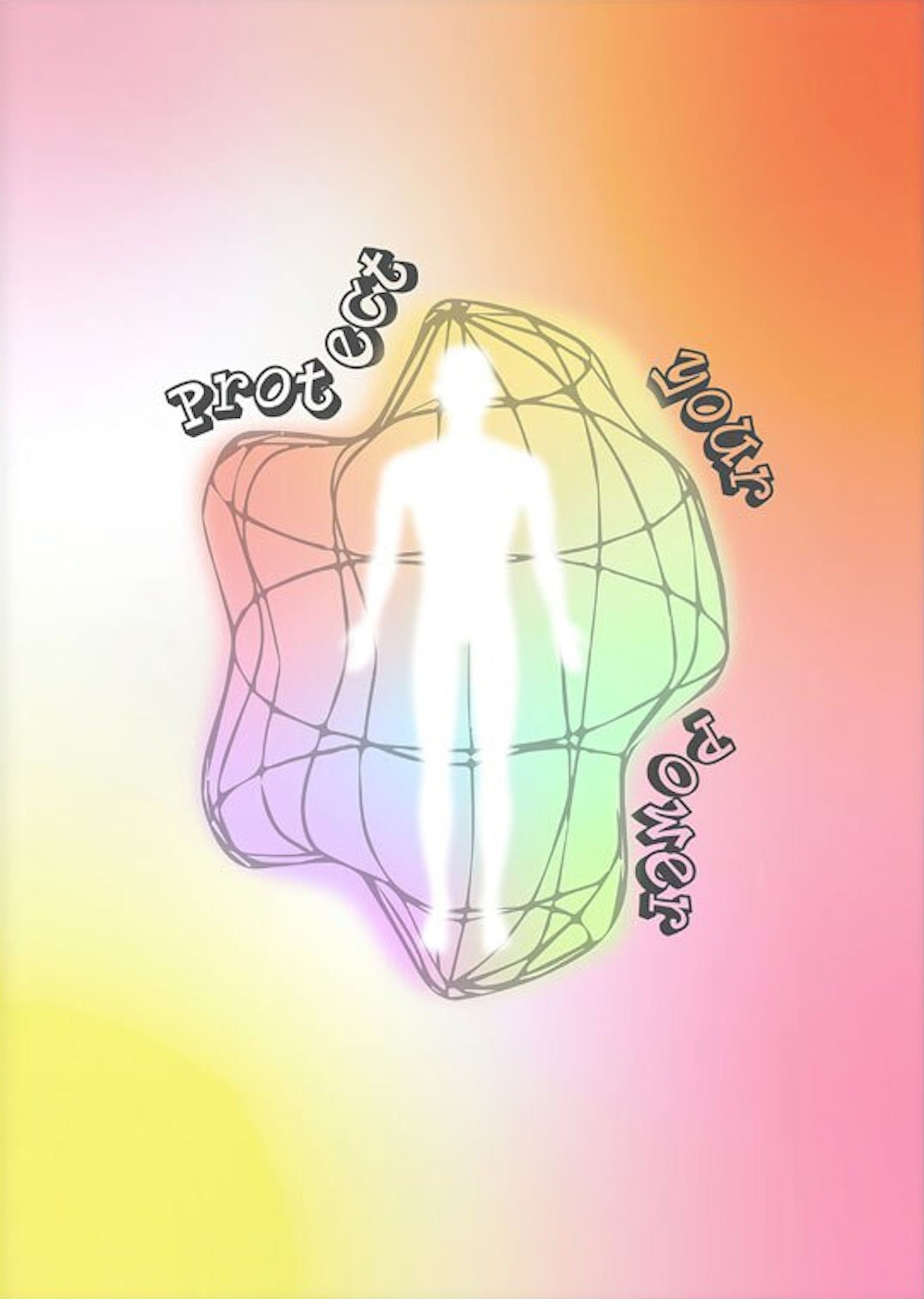 Motivationsposter 'Protect Your Power' von justgoodmood, das mit einem leuchtenden, bunten Hintergrund und einer kraftvollen Botschaft begeistert.