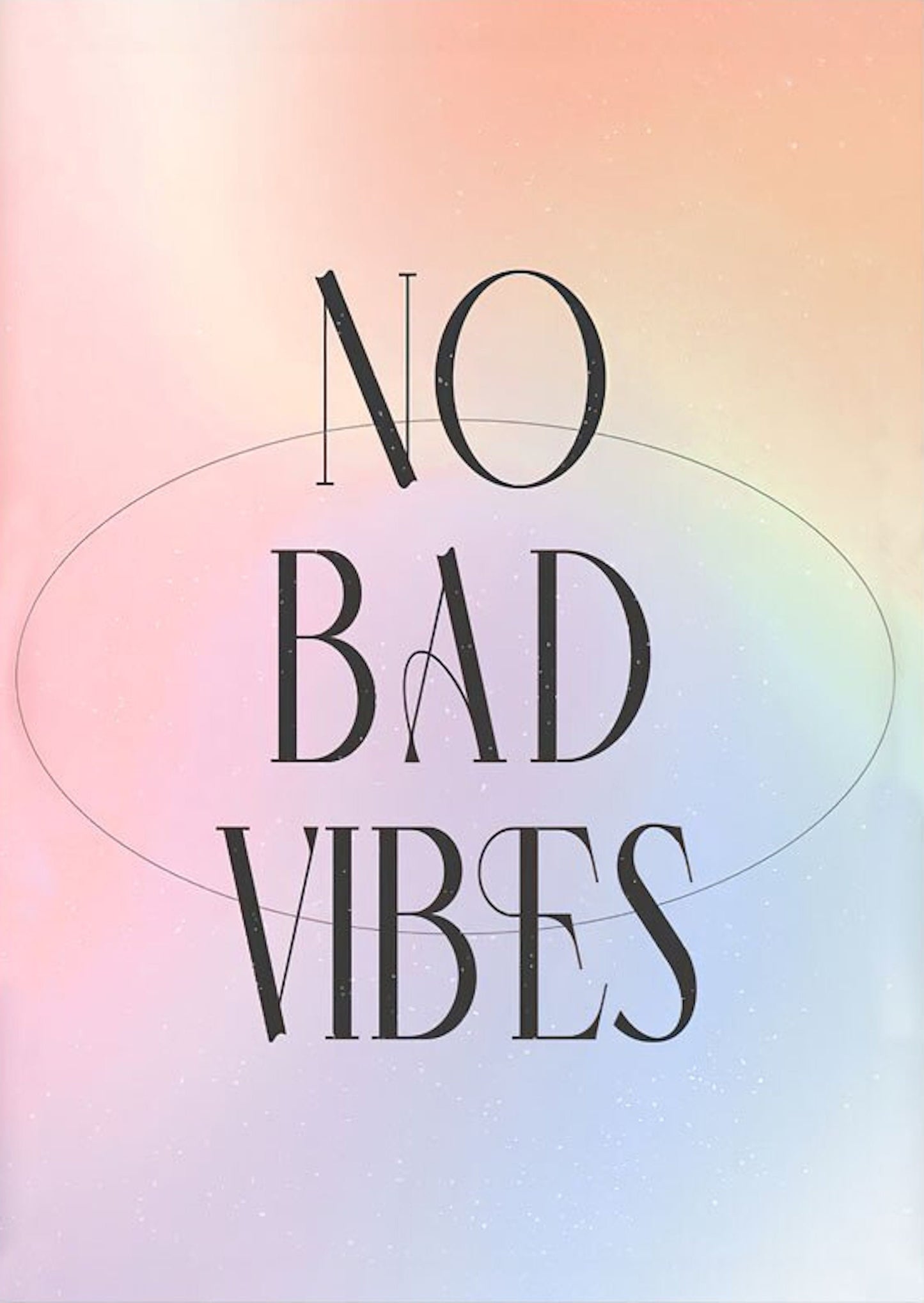 Elegantes Poster mit dem Schriftzug 'No Bad Vibes' auf sanften Farbtönen, perfekt für eine harmonische Raumatmosphäre. Deko Print für stilvolle Wände von justgoodmood.
