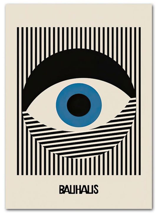 Modernes Bauhaus Auge Poster mit bunten Augen und Linien, idealer Deko Print von justgoodmood.